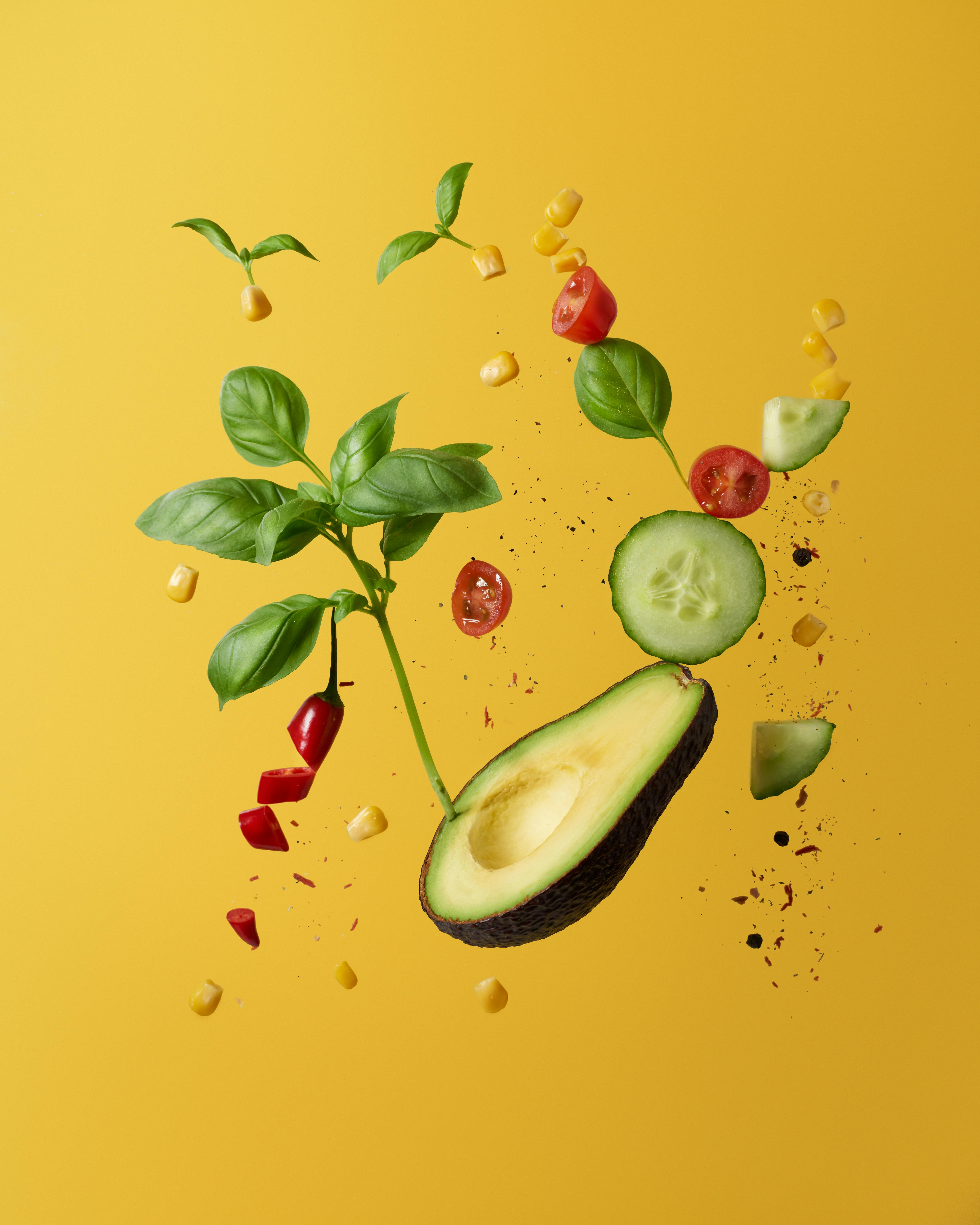Floating Fresh Salad Ingredients