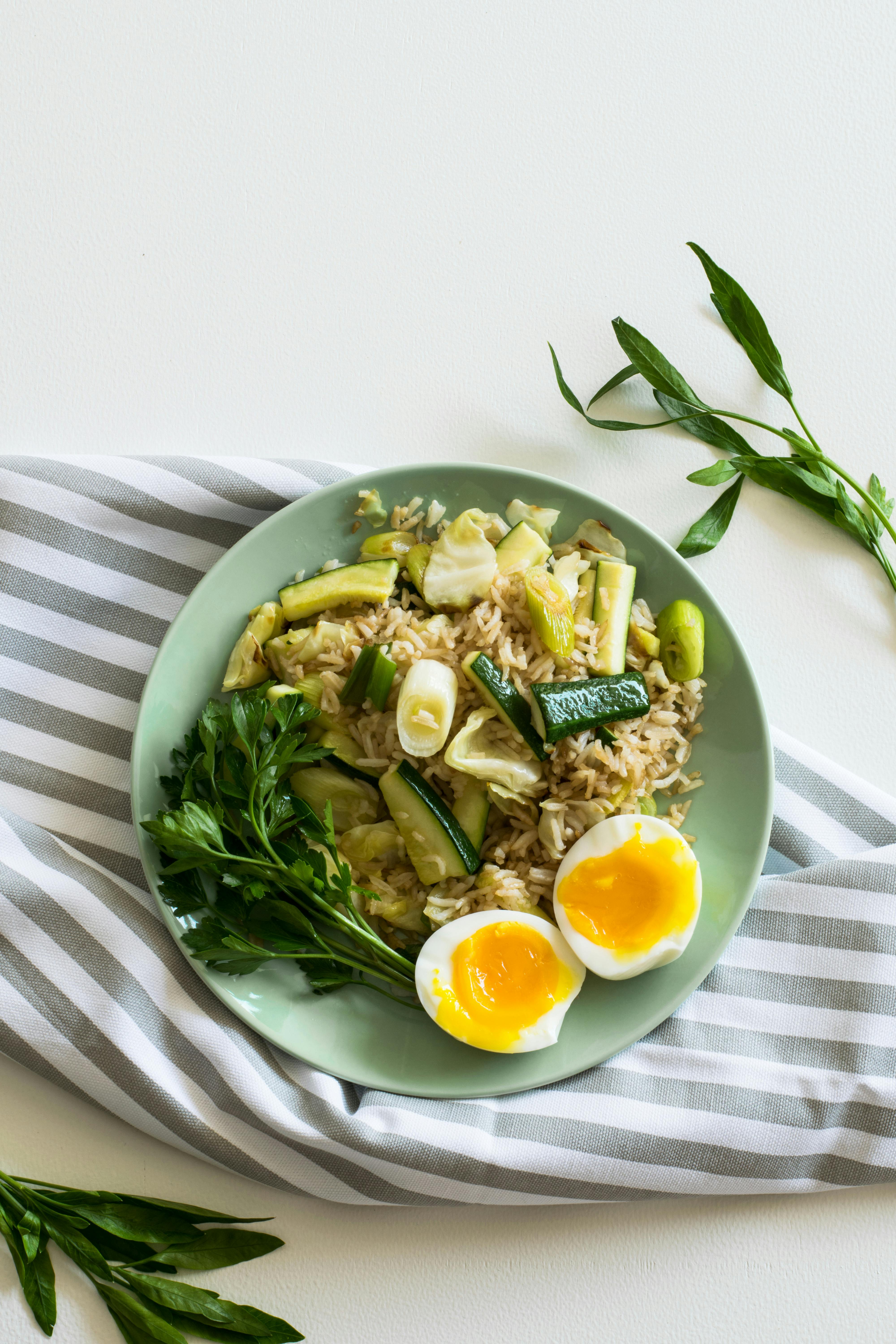 Vegetable Rice Dish with Soft Boiled Eggs — Food