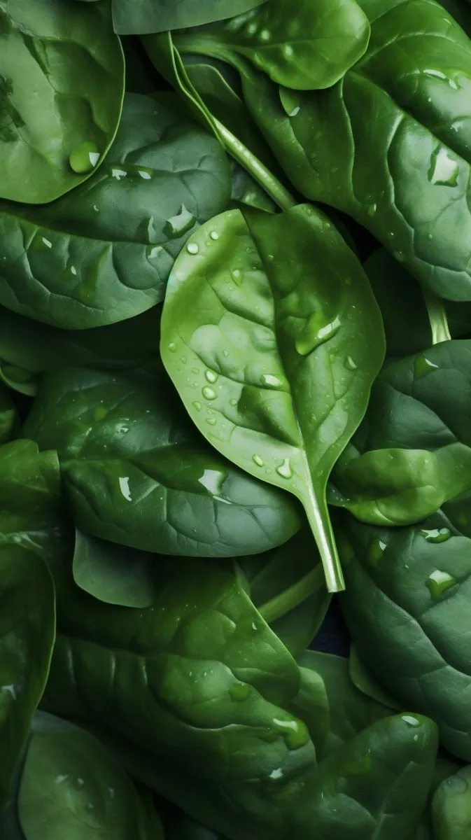 Fresh Spinach Leaves with Water Droplets