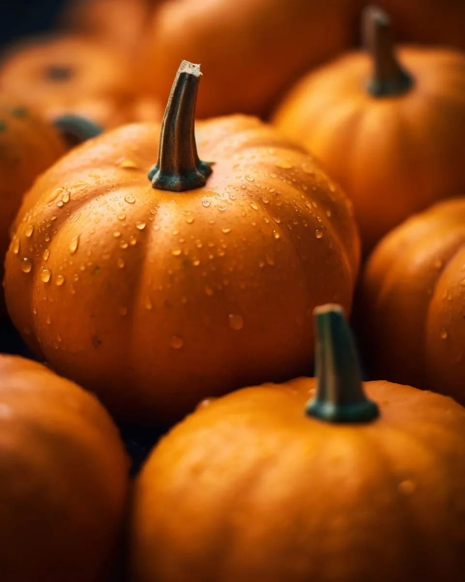 Fresh Pumpkins with Water Droplets