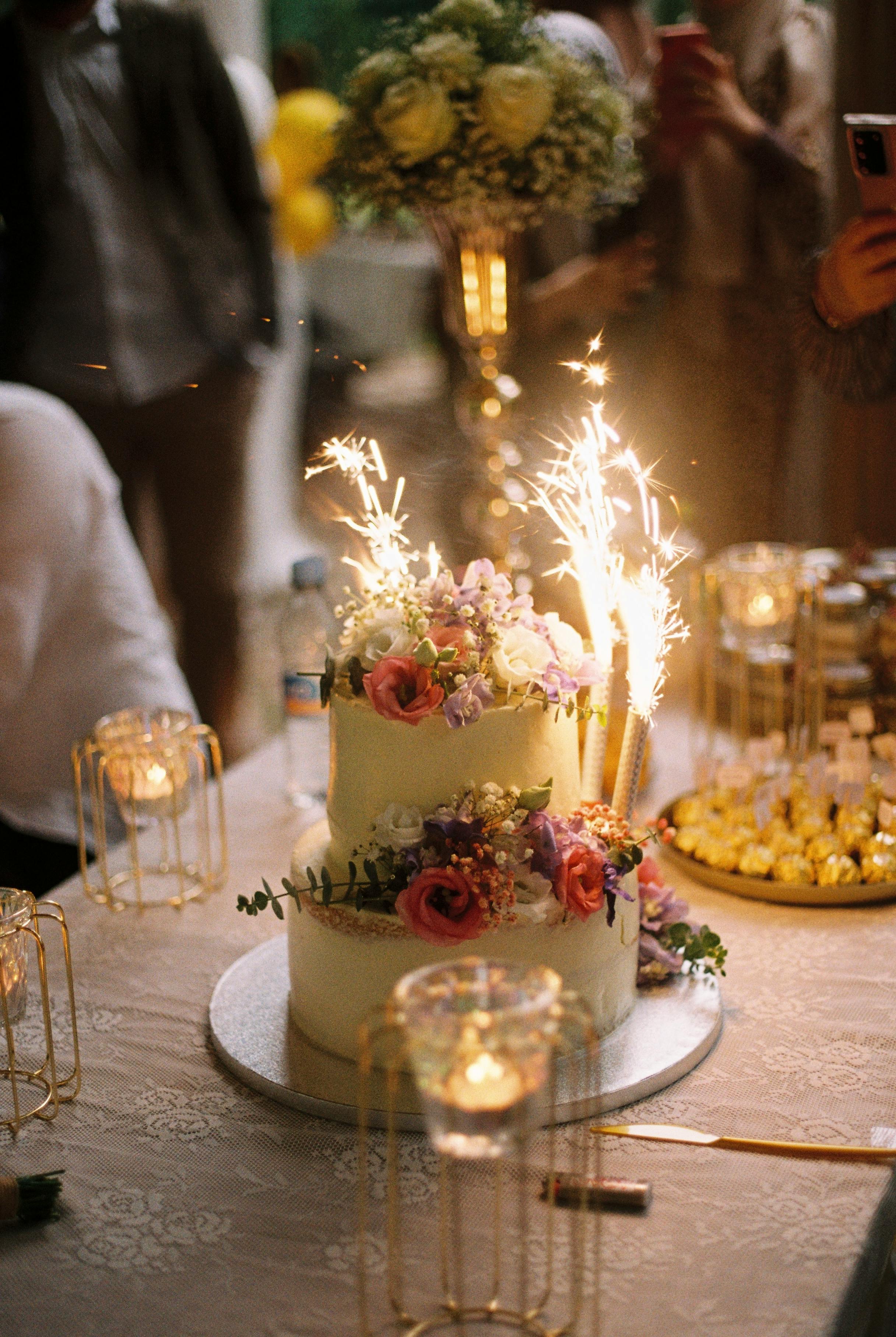Two-Tier Celebration Cake with Sparklers — Assets