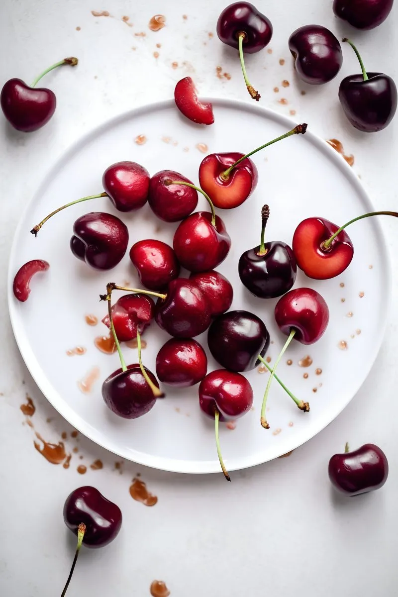 Fresh Cherries on White Plate