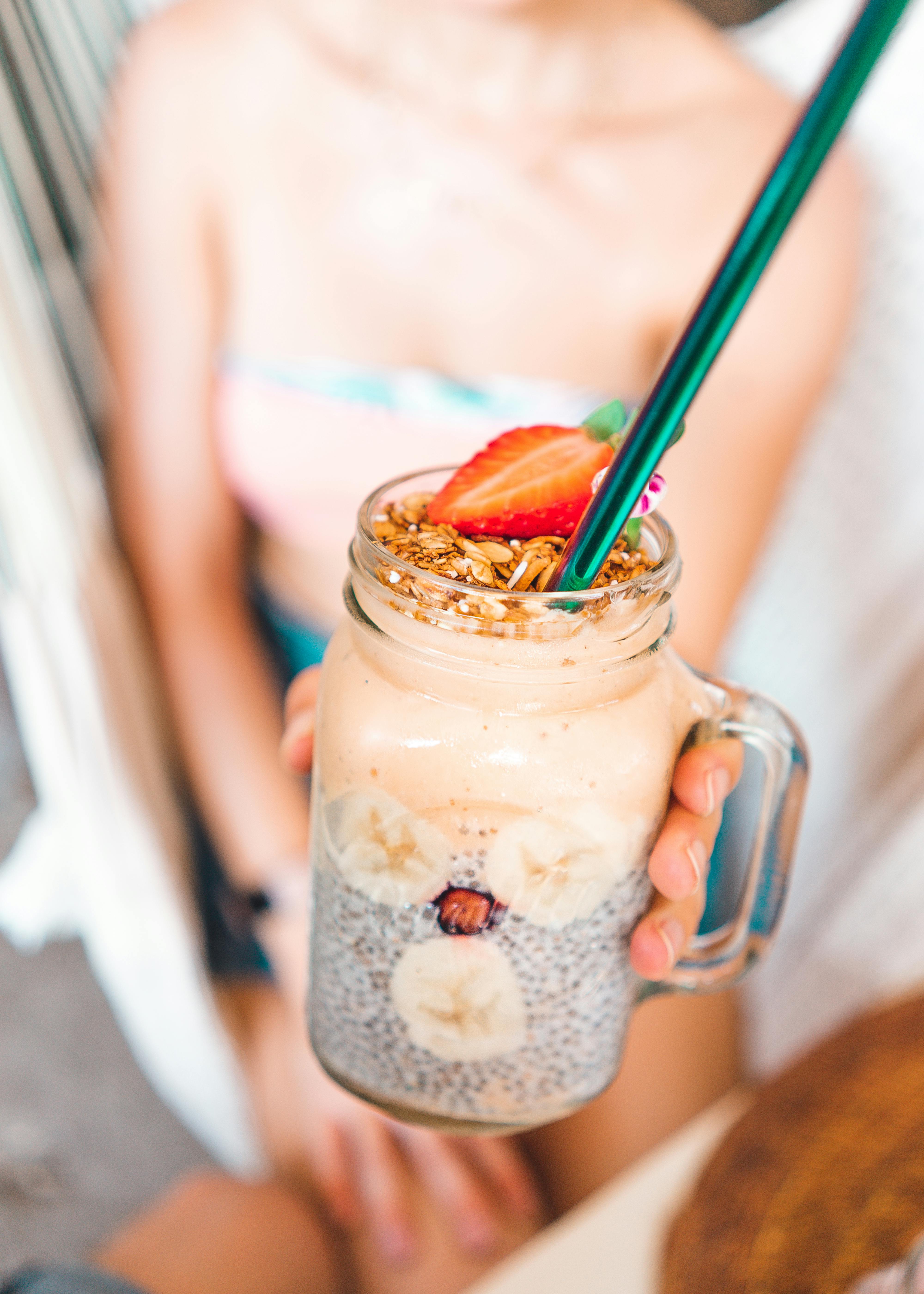 Layered Fruit Smoothie in Mason Jar — Food