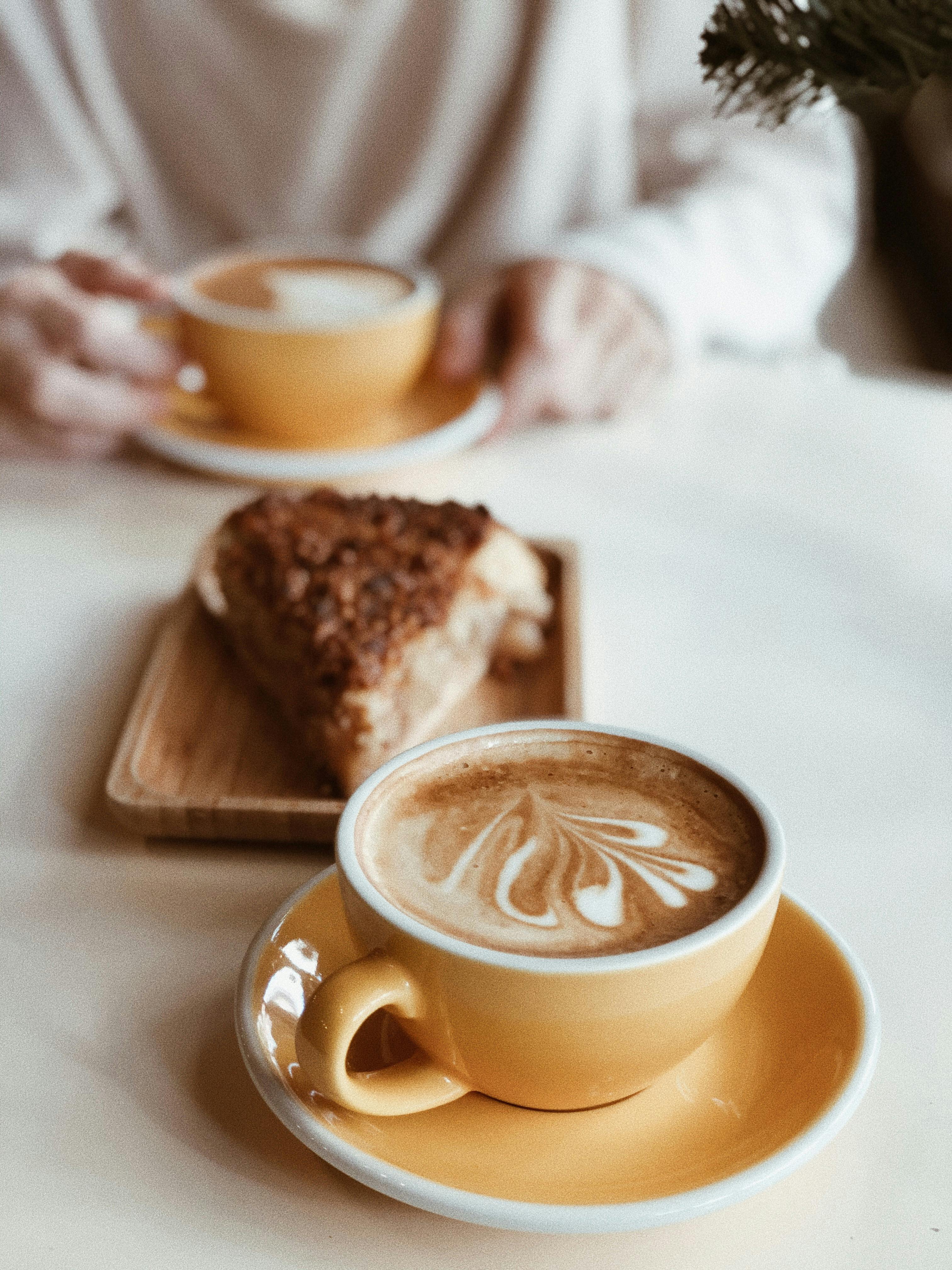 Two Lattes and a Cake Slice — Food