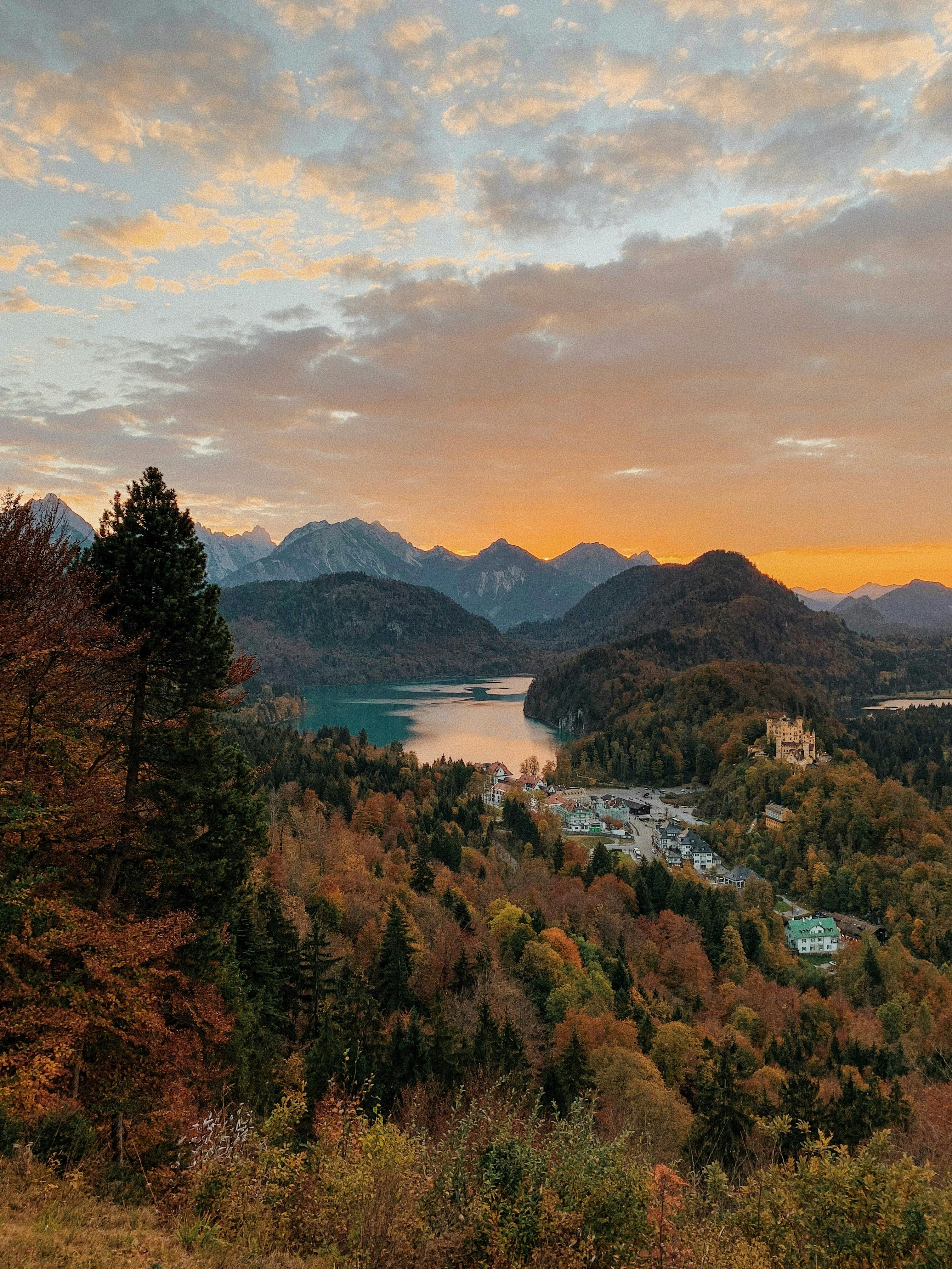 Autumn Mountain Lake Valley Sunset View