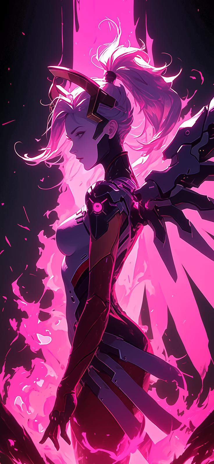 Pink Cyberpunk Female Warrior