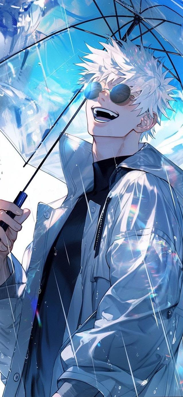 Gojo Satoru Holding Clear Umbrella in Rain