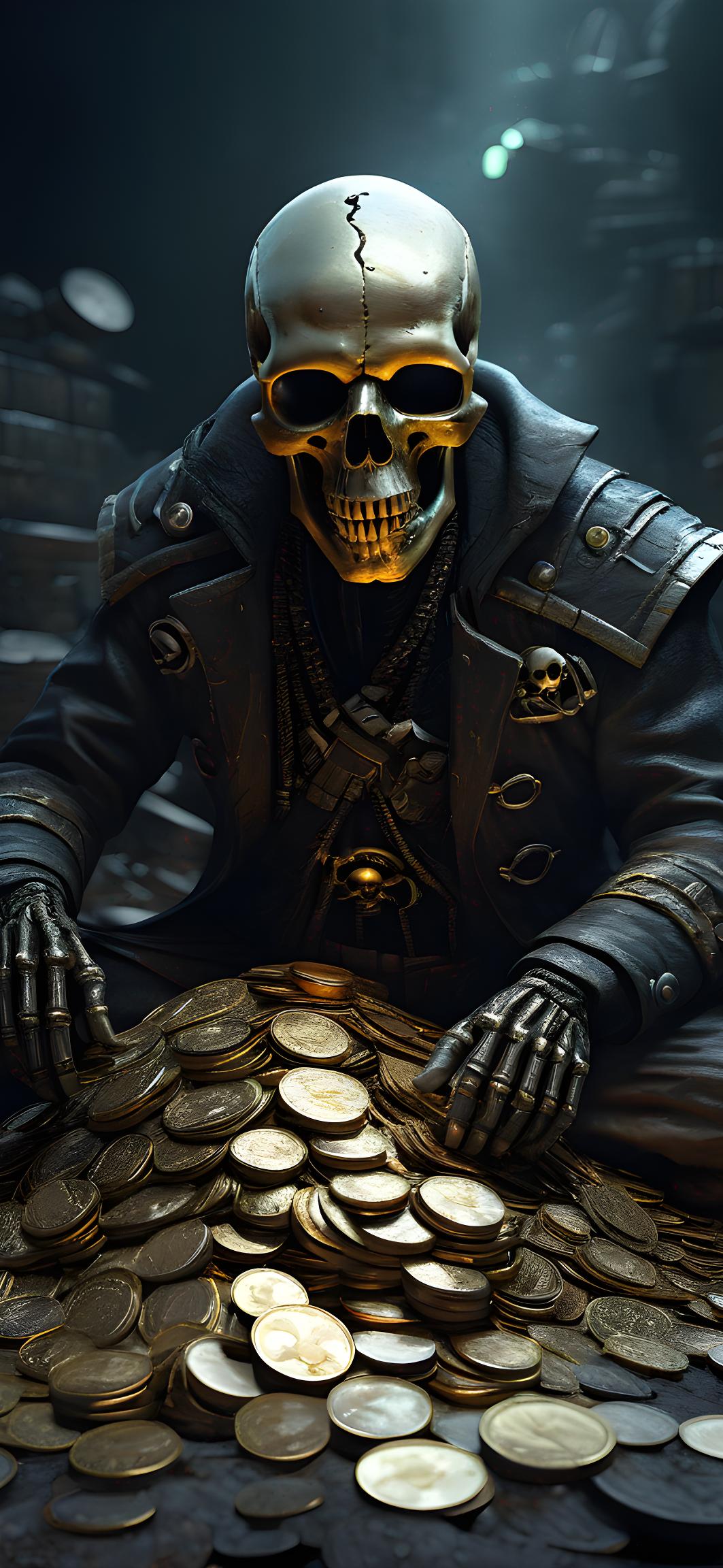Skeleton Pirate Guarding Gold Treasure