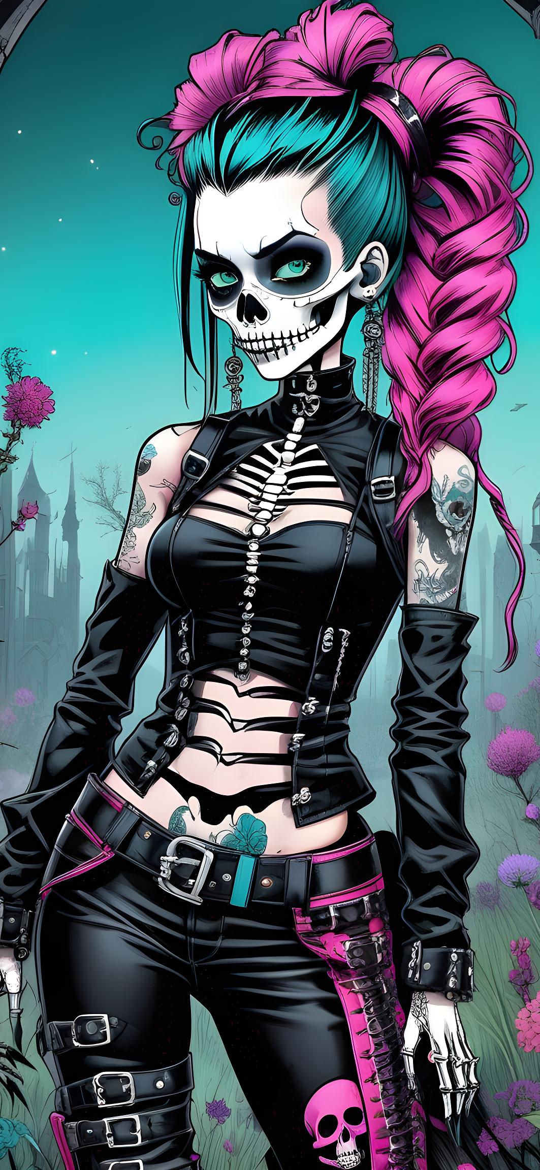 Gothic Punk Skeleton Girl Illustration