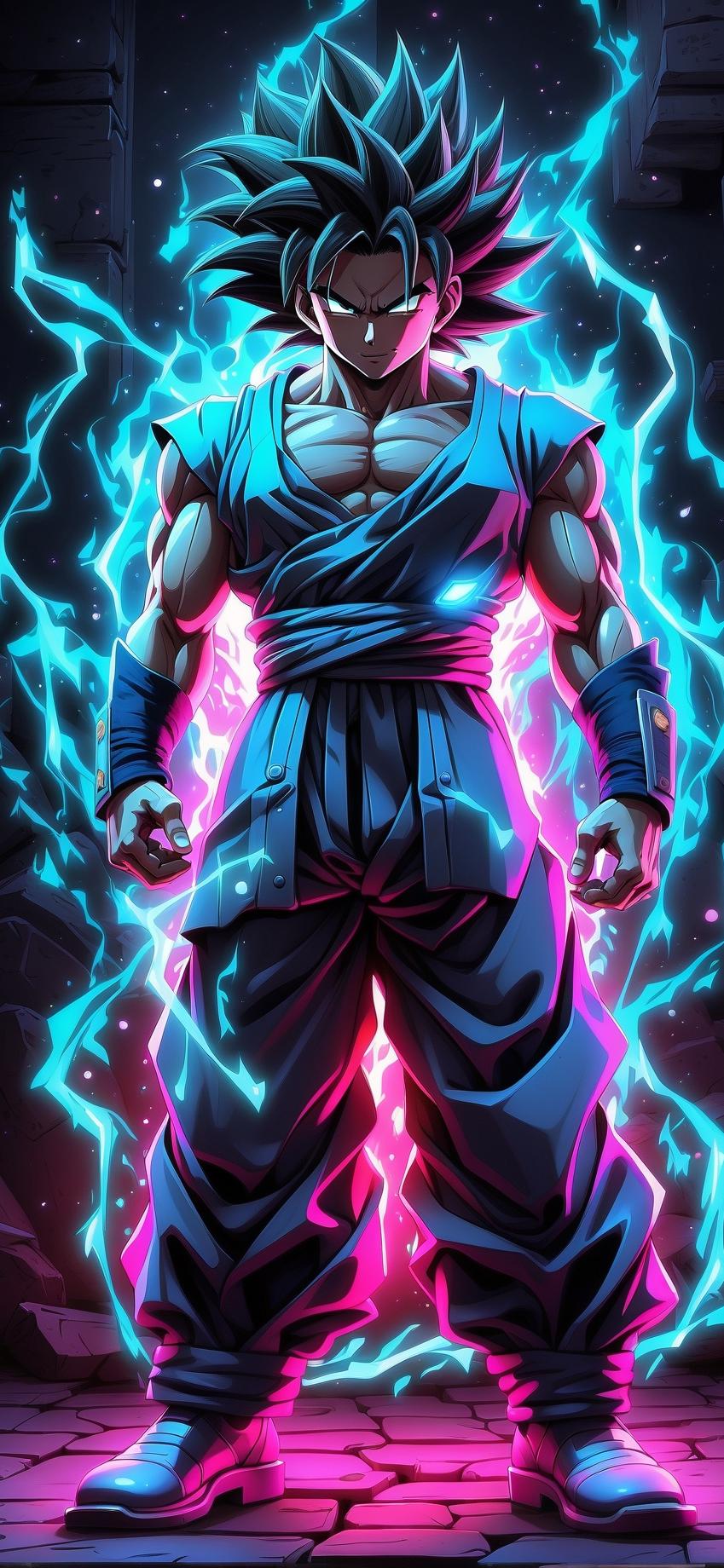 Goku With Glowing Neon Aura — Anime