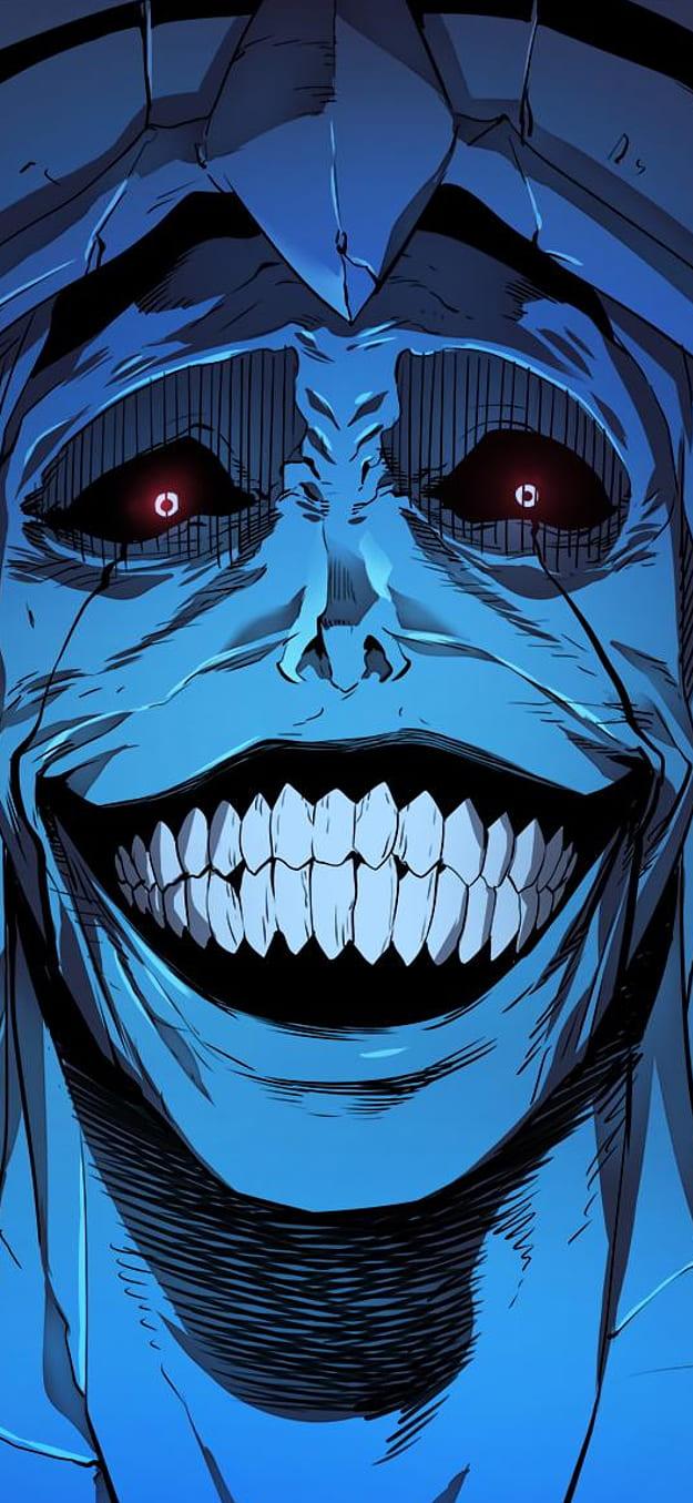 Menacing Blue Comic Monster Face