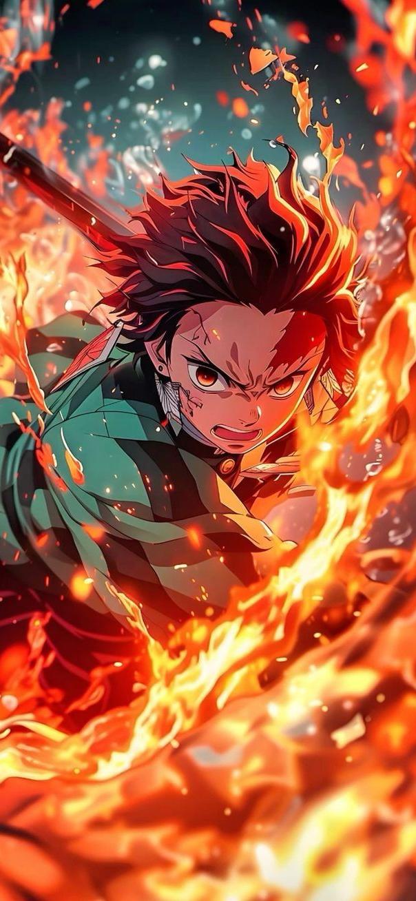 Tanjiro Kamado Amidst Battle Flames — Anime