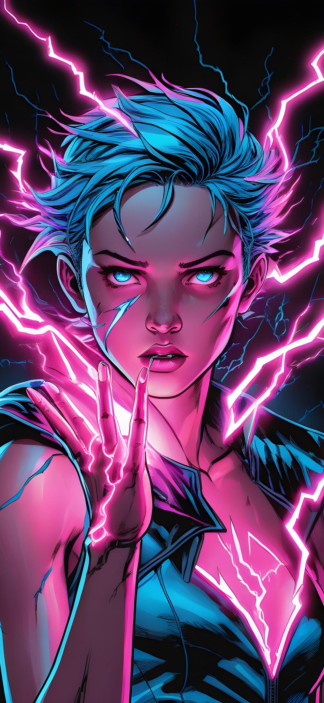 Female Superhero with Pink Lightning