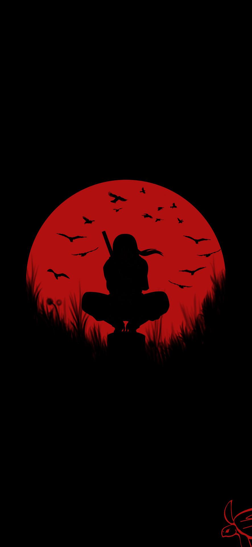 Ninja Silhouette Against Red Moon