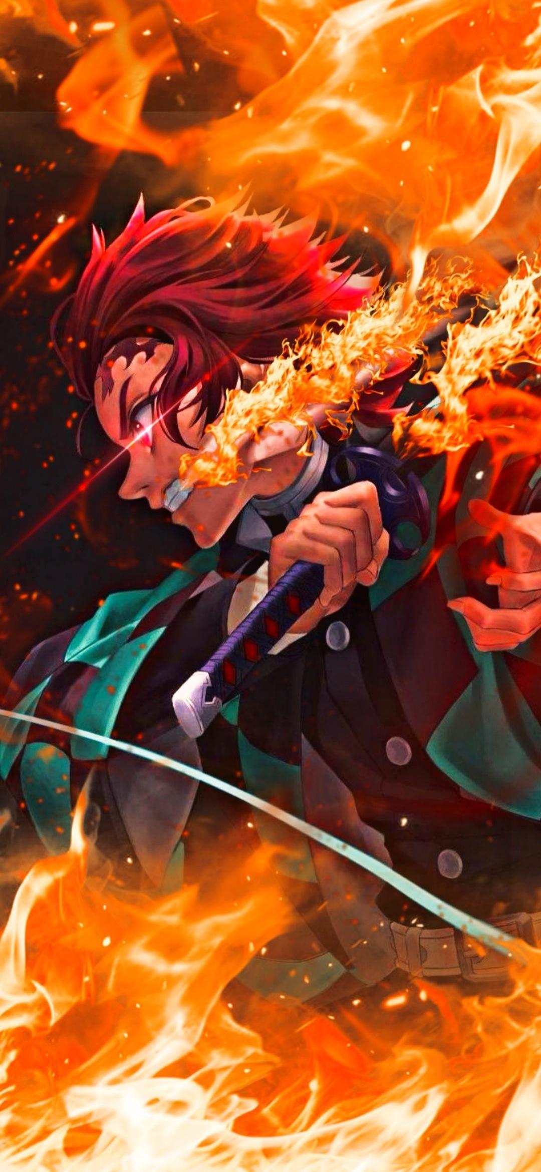 Tanjiro Kamado Surrounded by Fire — Anime