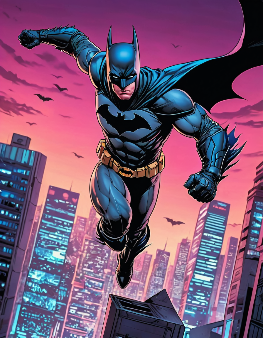 Batman Leaping Over Gotham City
