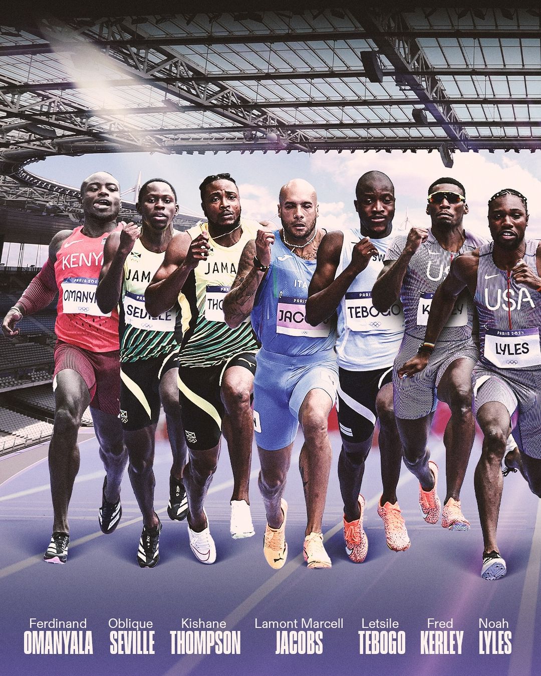 Paris 2024 Men's 100m Final Sprinters