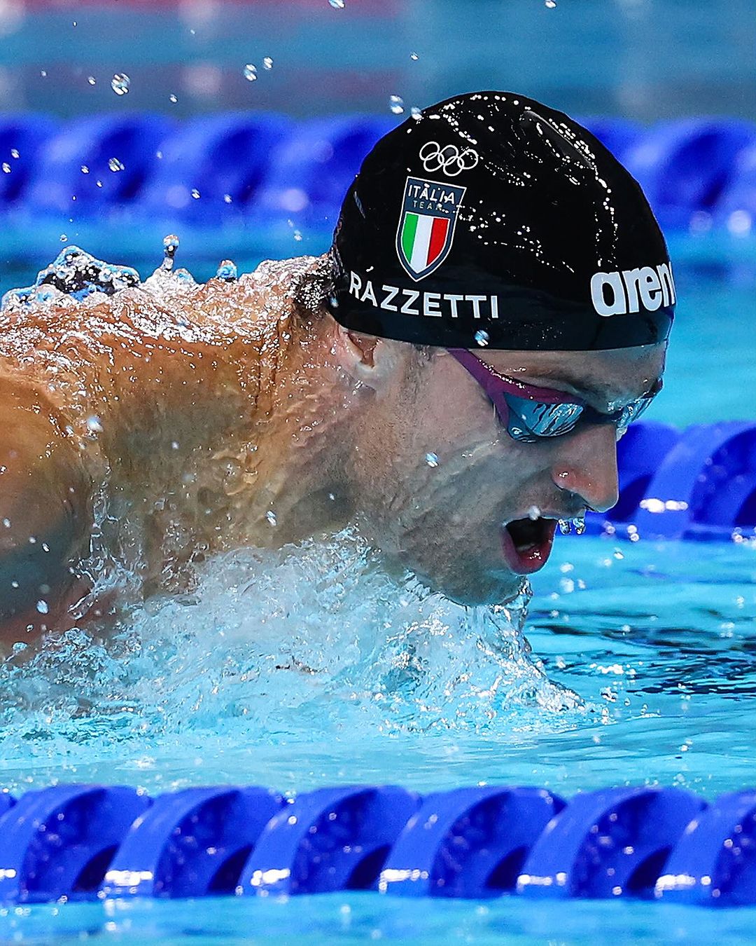Italian Swimmer Razzetti Competing in Pool