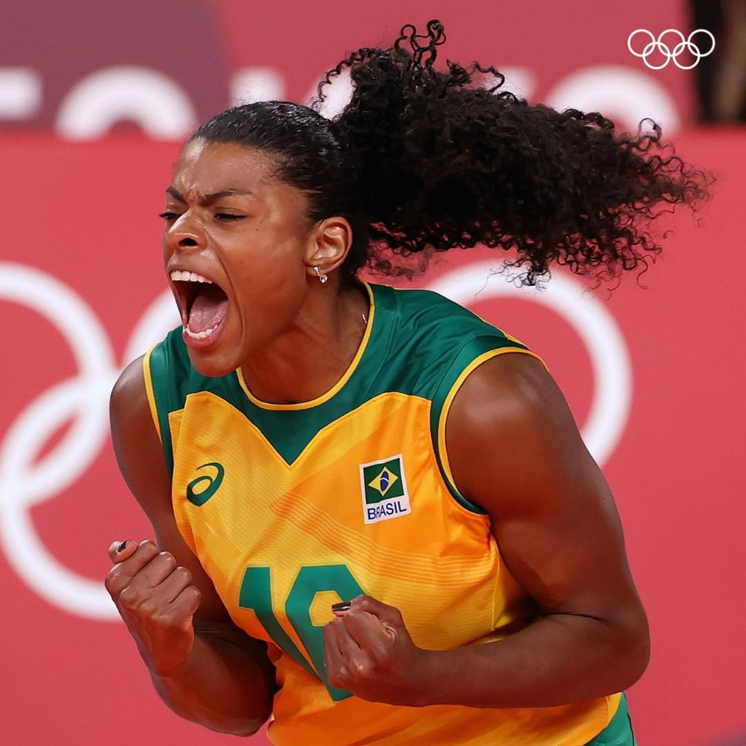 Brazilian Volleyball Player Celebrating at Olympics