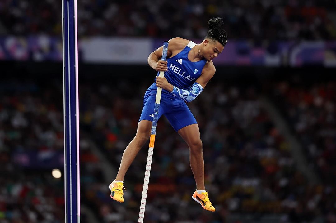 Greek Pole Vaulter in Competition