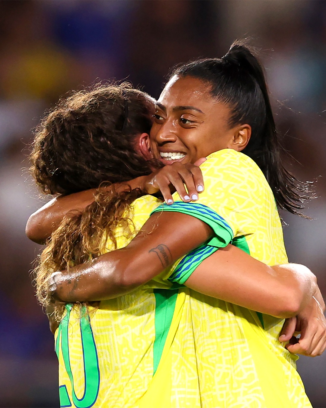 Brazil Women Soccer Players Celebratory Hug