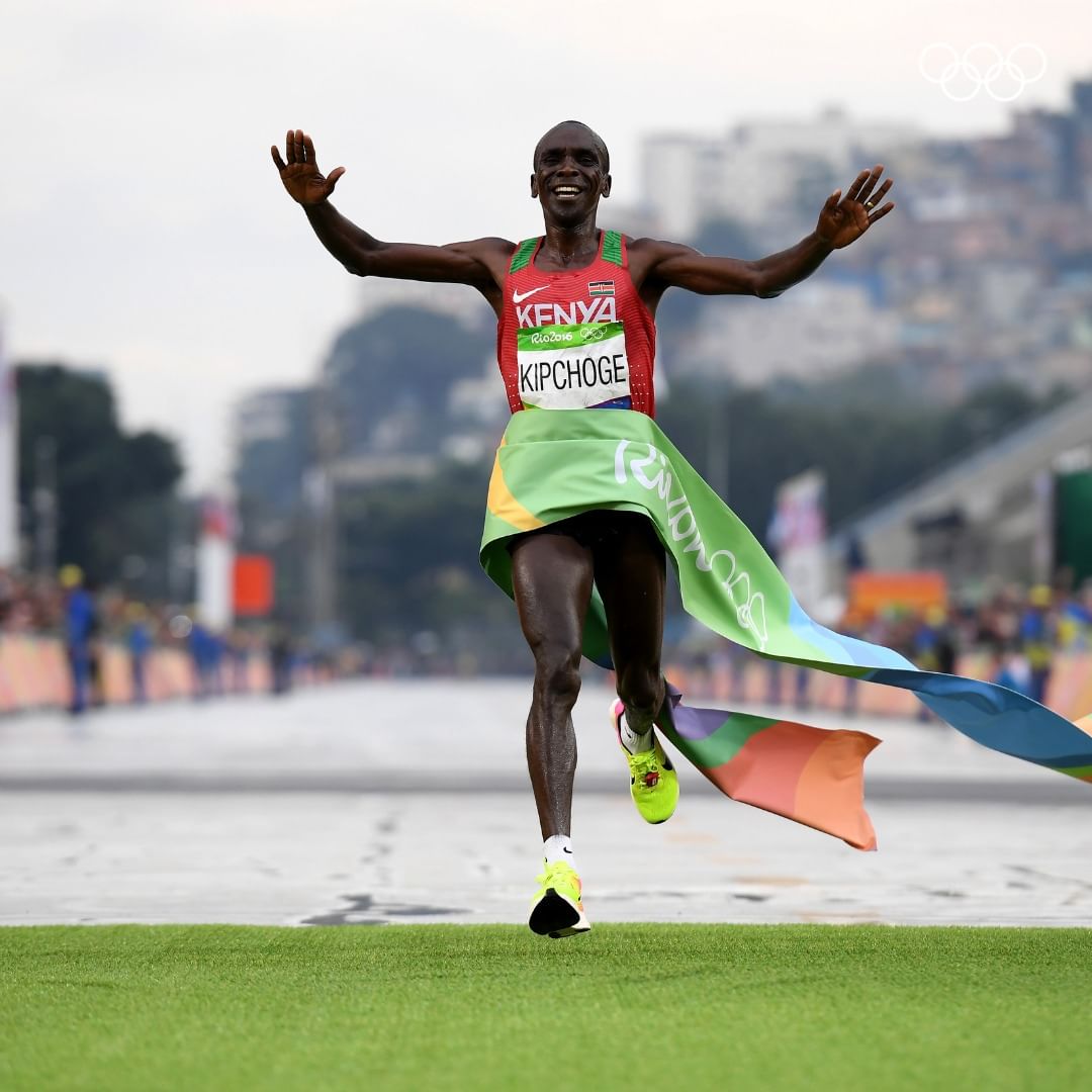 Kipchoge Celebrating Olympic Marathon Victory