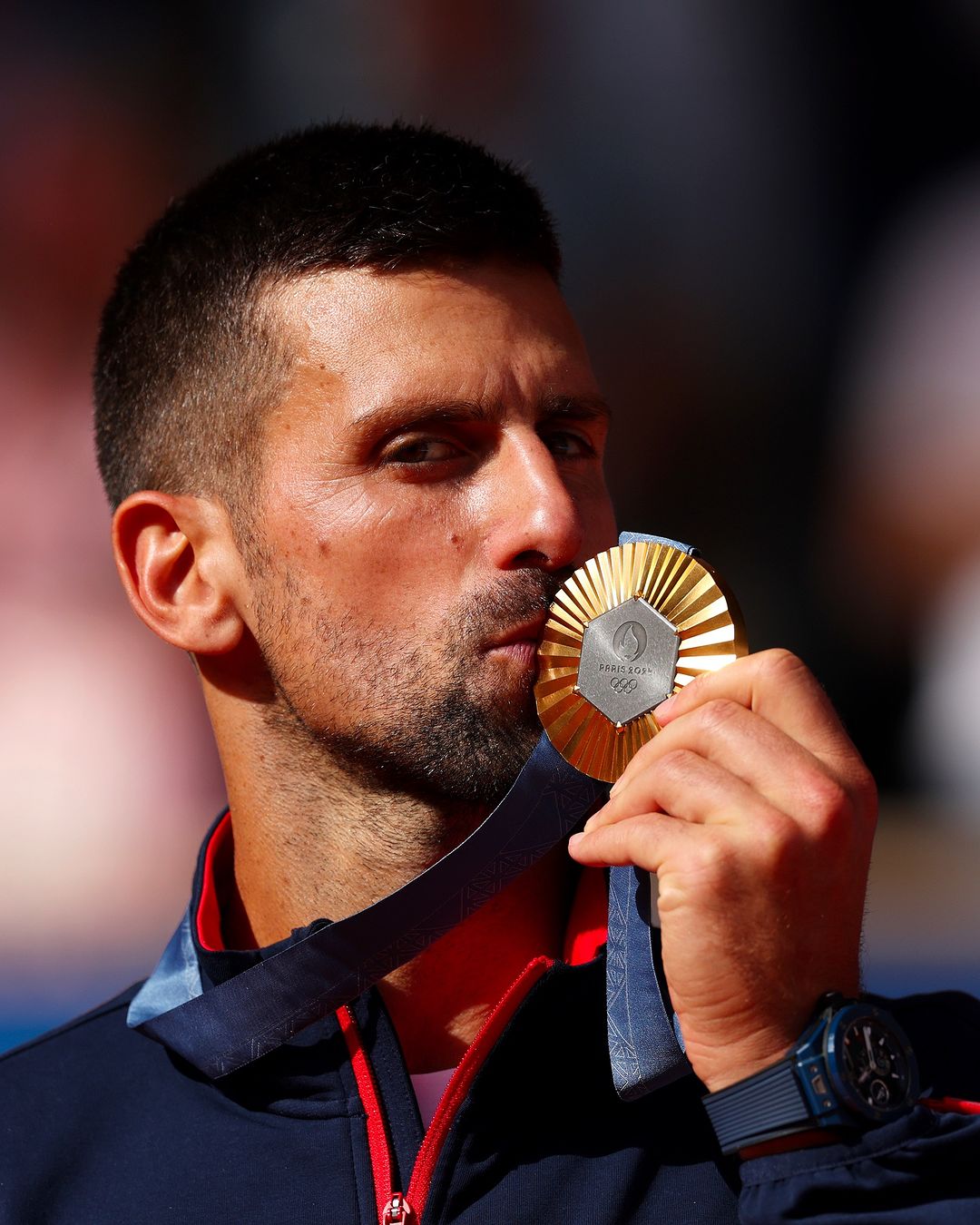 Novak Djokovic Kissing Paris 2024 Gold Medal