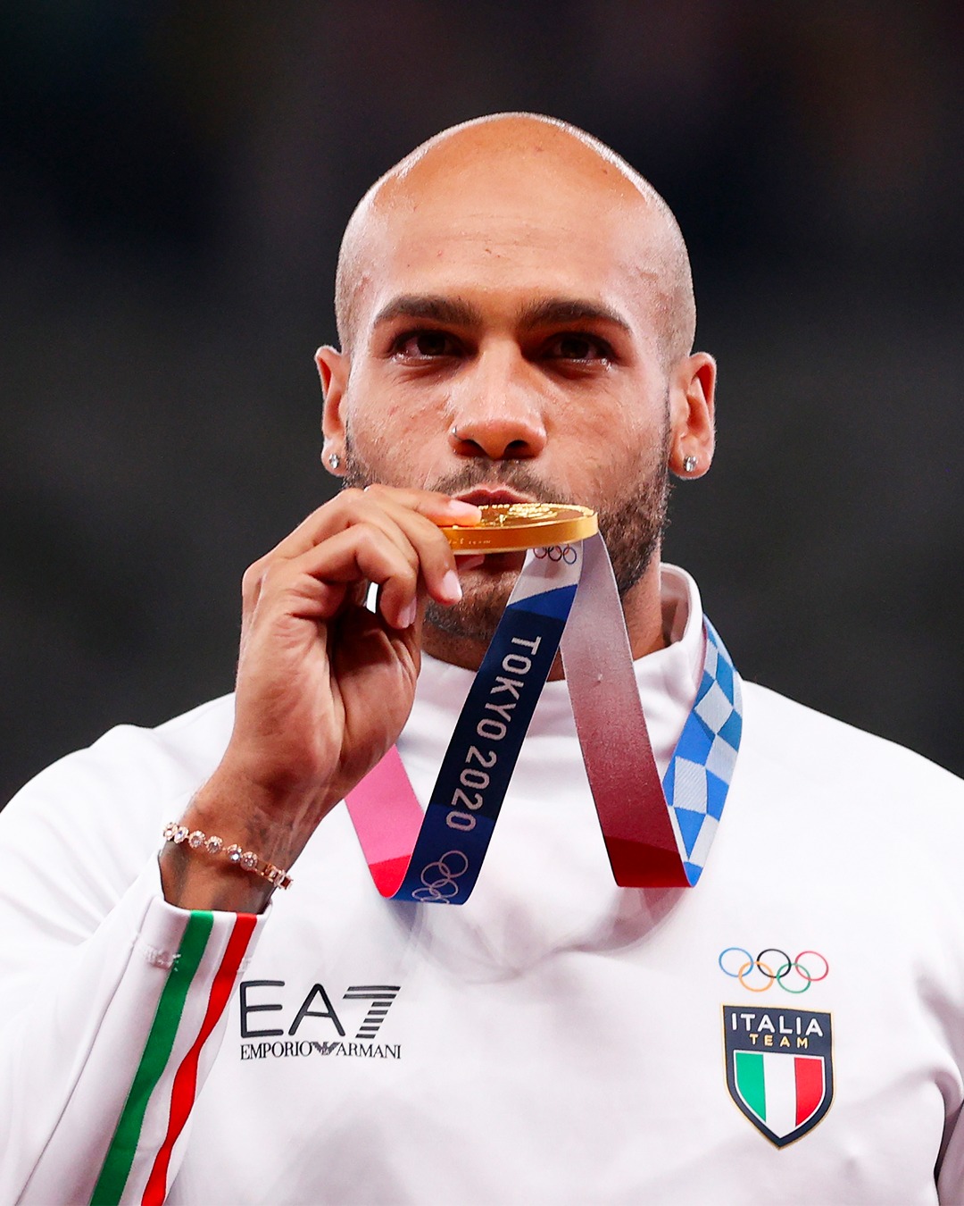Italian Athlete Kissing Tokyo 2020 Gold Medal