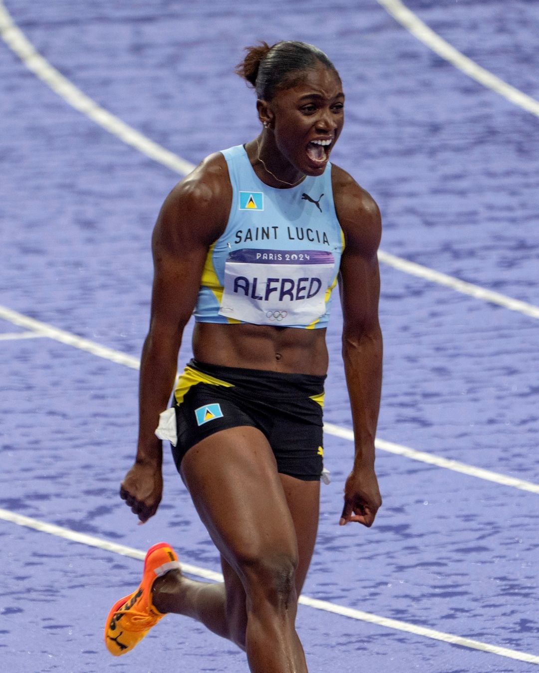 Julien Alfred Celebrating at Paris 2024 Olympics