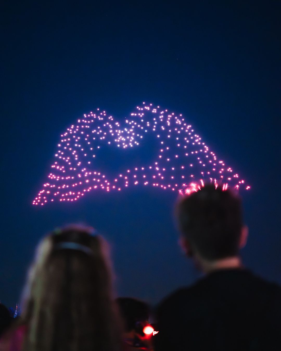 Heart Shaped Drone Light Show at Night