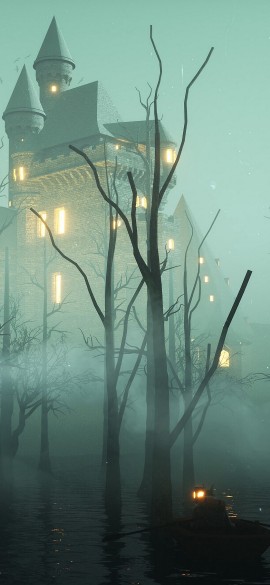 Foggy Castle in Flooded Waters