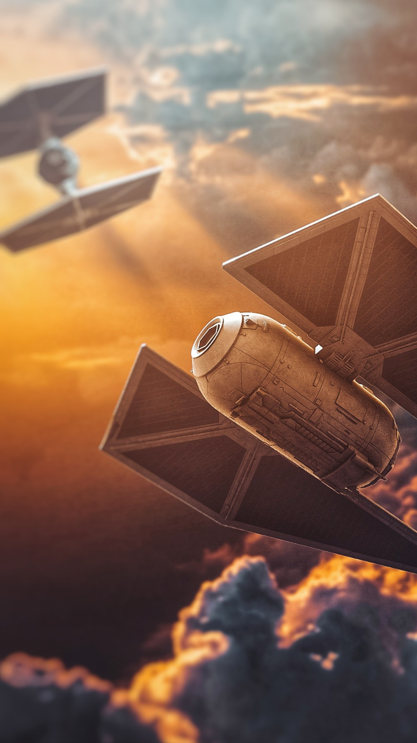 TIE Fighters Flying at Sunset