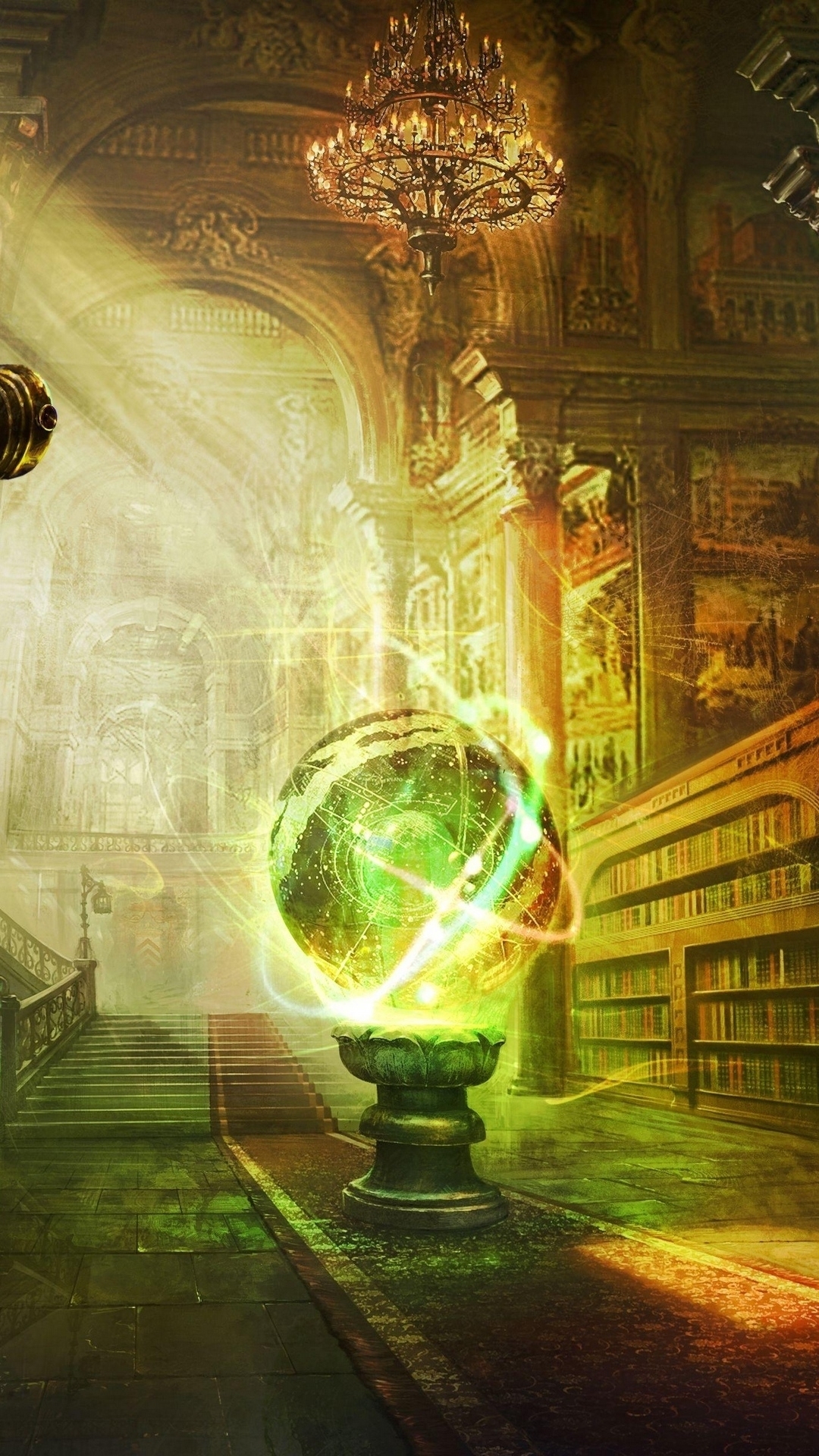 Glowing Magic Orb in Ancient Library