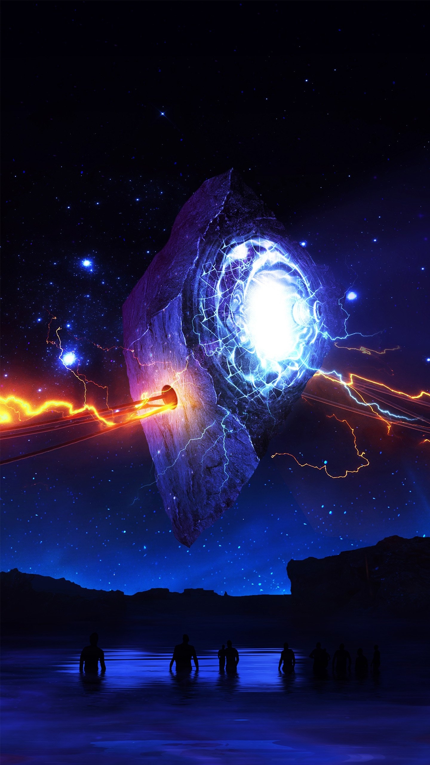Glowing Energy Meteor Over Night Water
