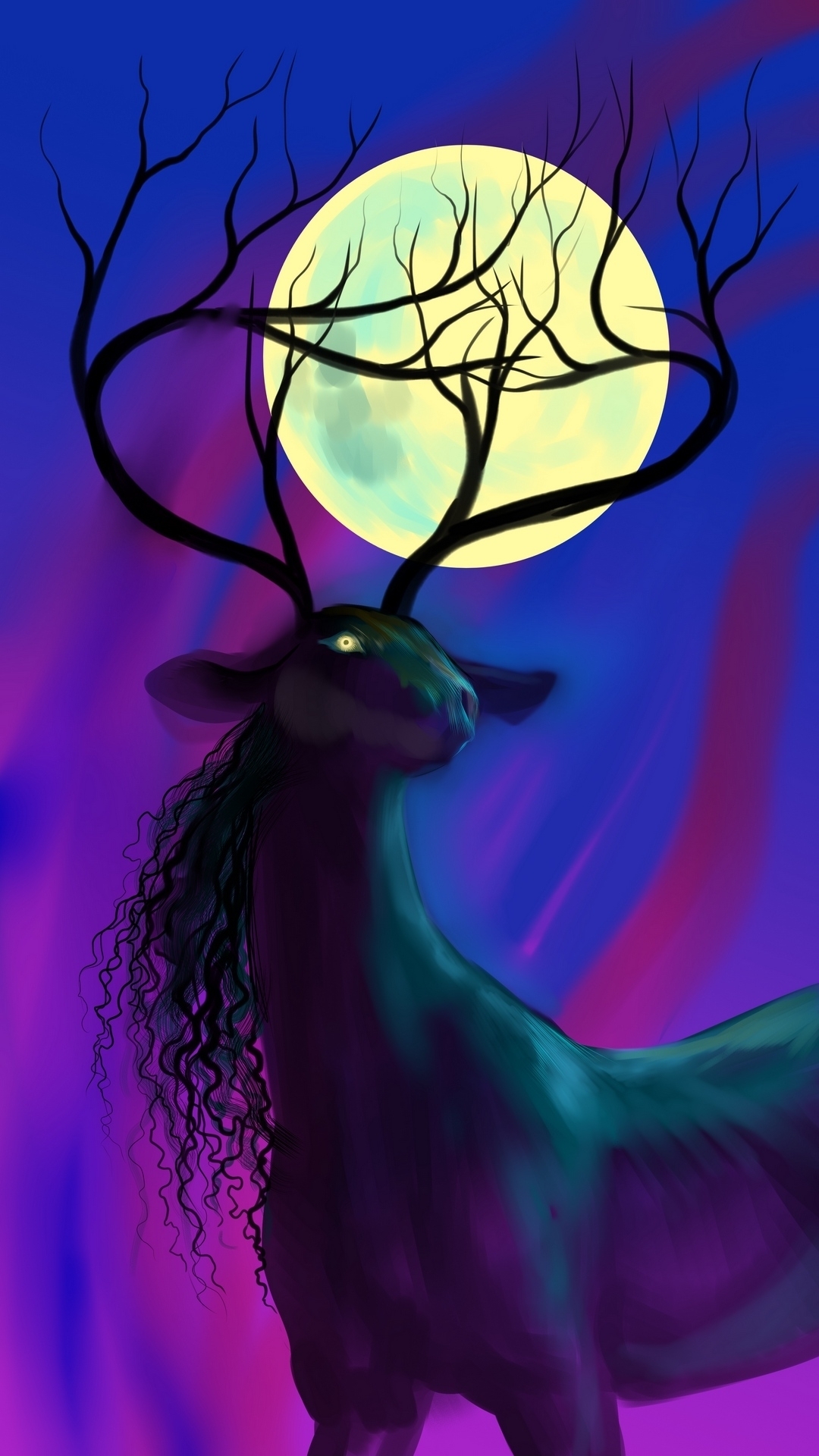 Mystical Stag Before Full Moon