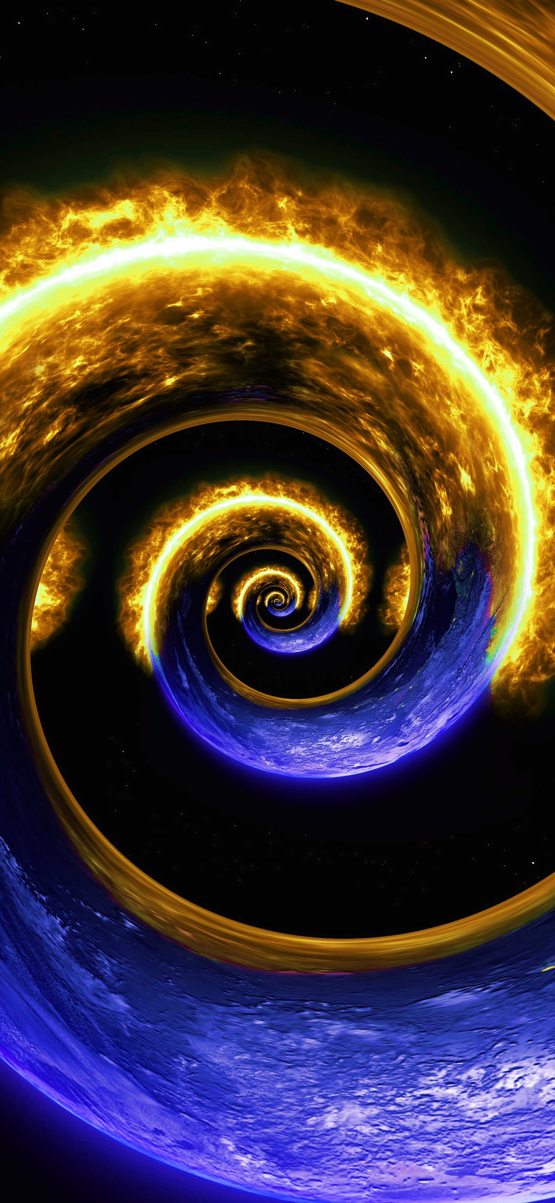 Fiery Blue Cosmic Spiral Tunnel