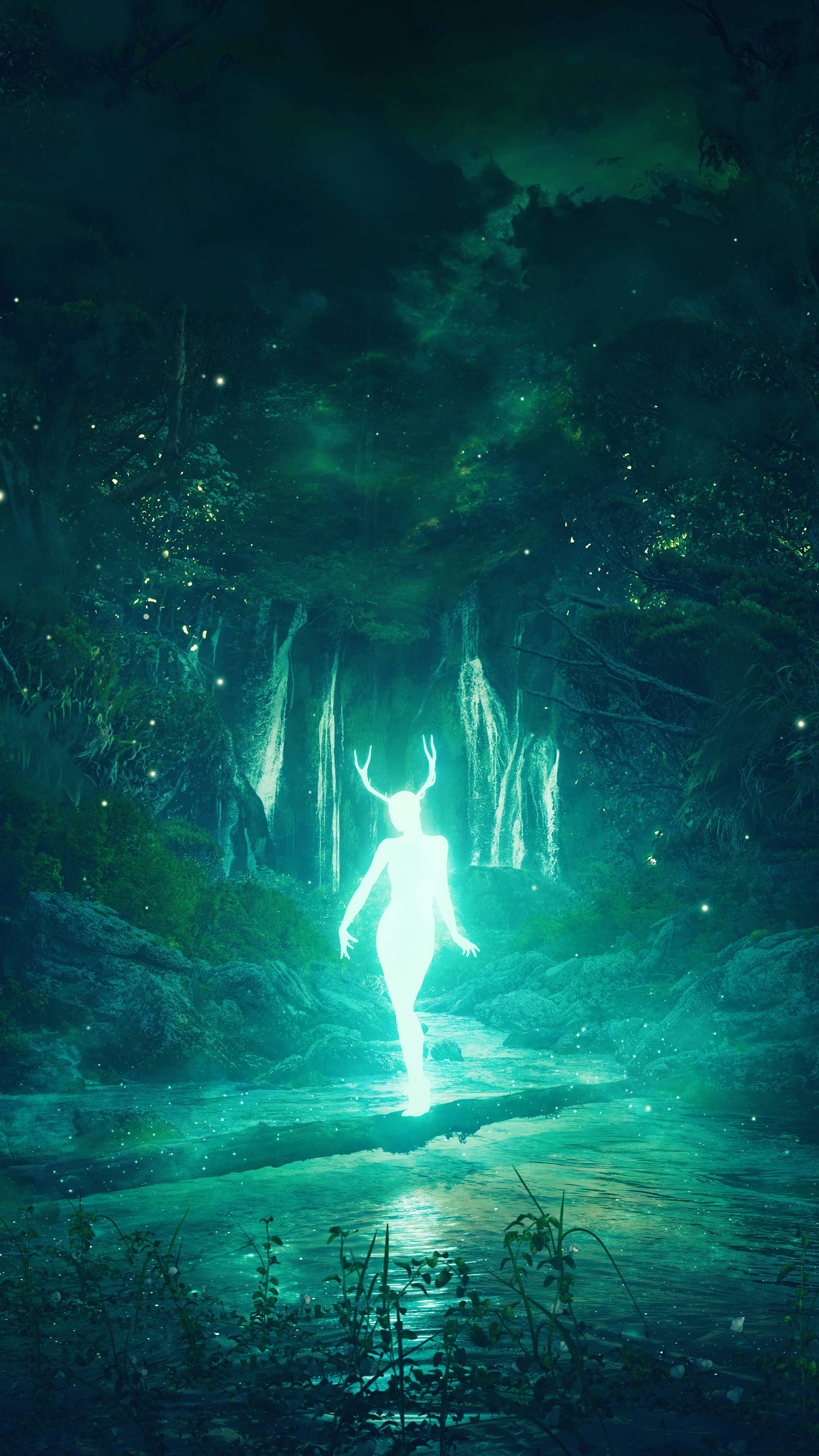 Glowing Antler Spirit in Enchanted Forest