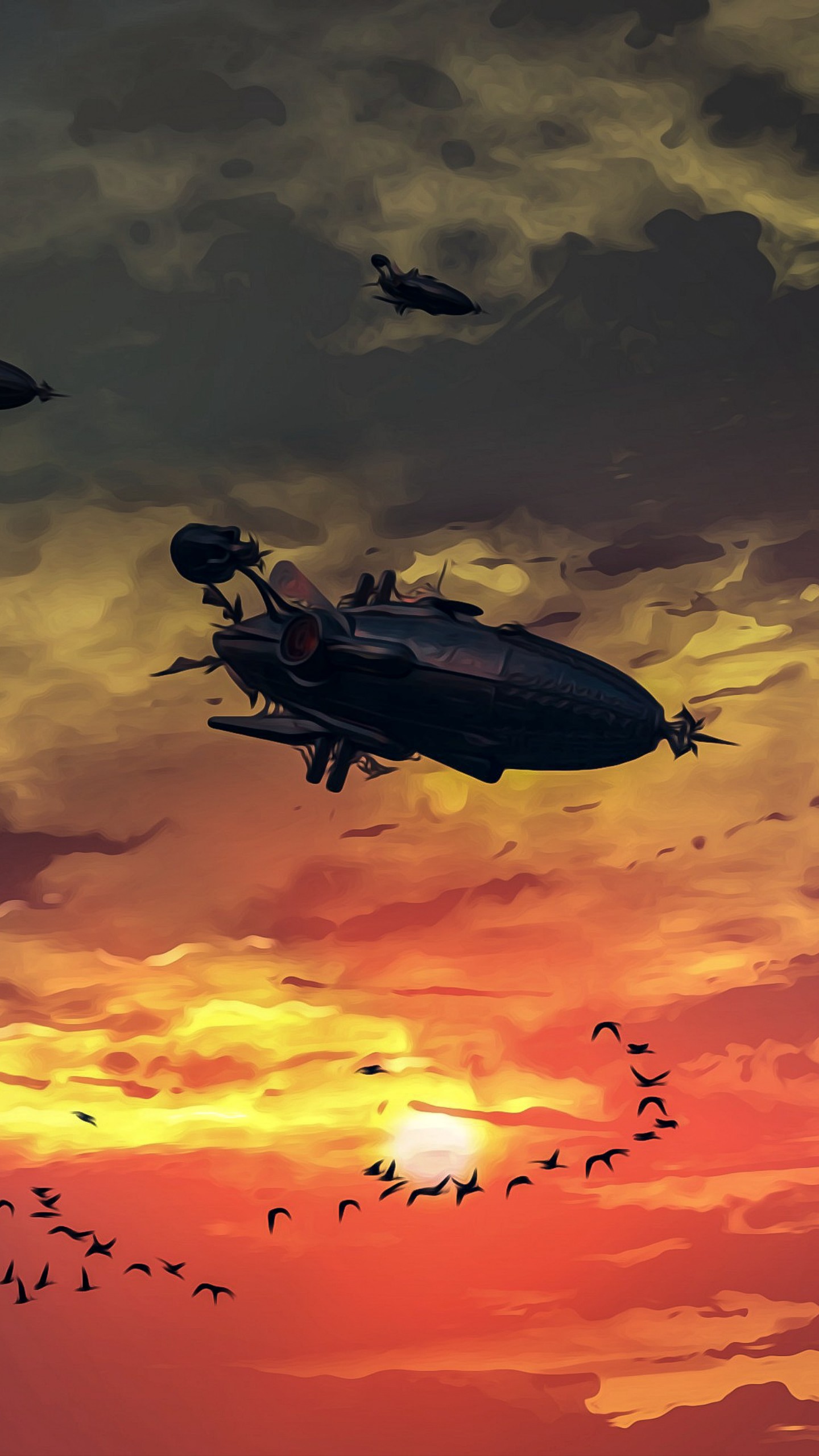 Steampunk Airships at Sunset