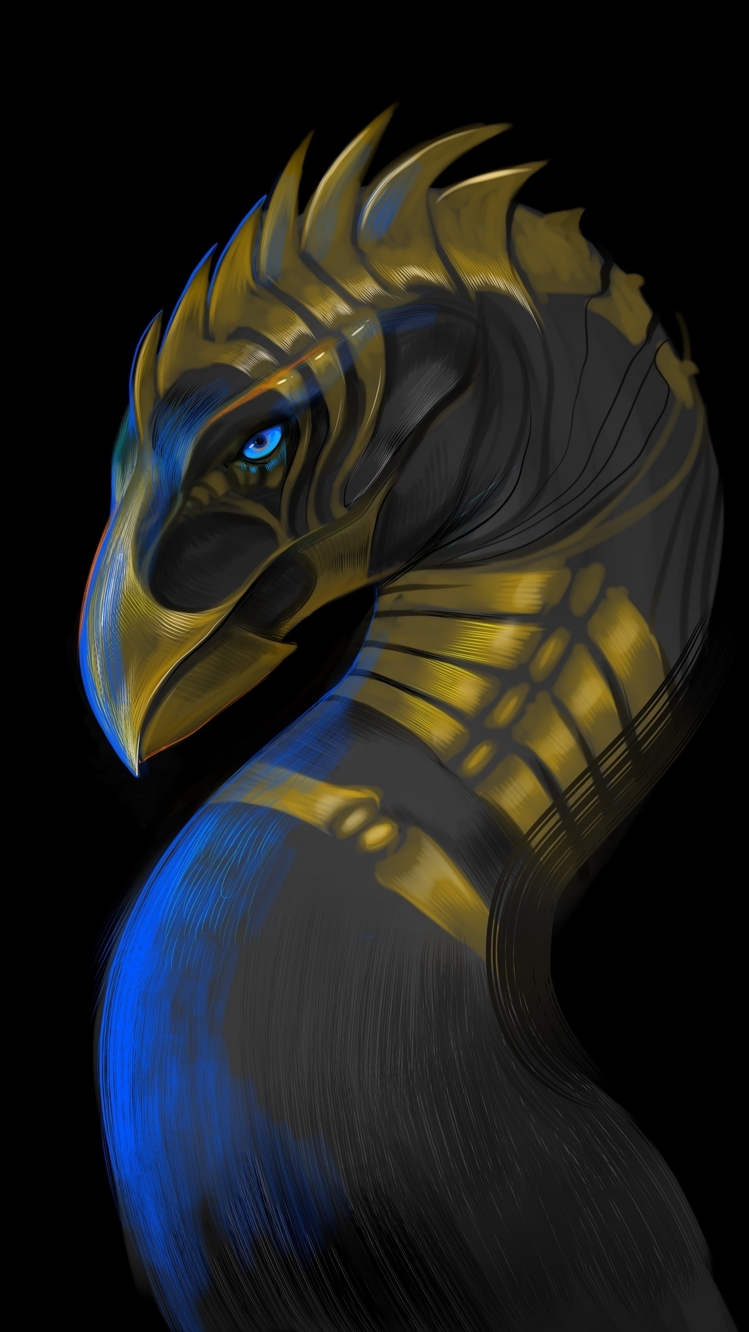 Golden Armored Mythical Bird Portrait