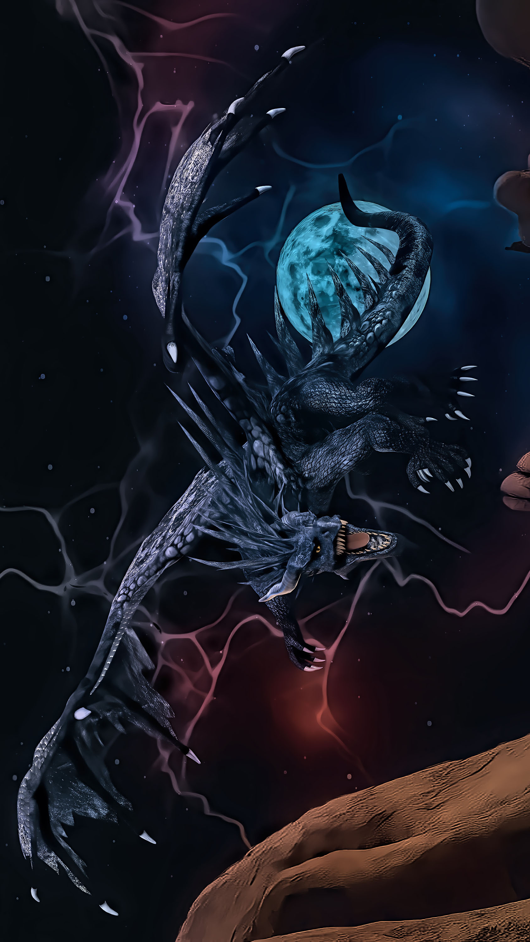 Black Dragon Under Blue Full Moon
