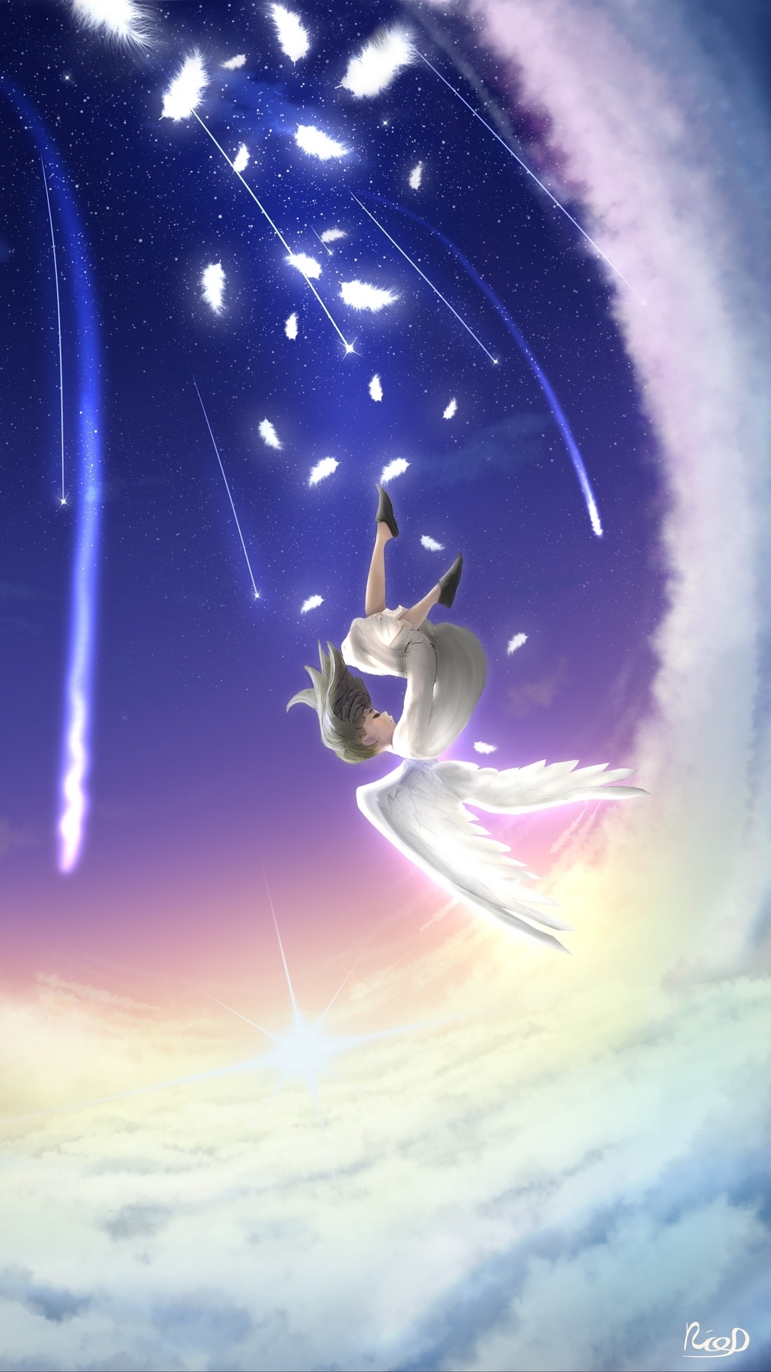 Falling Angel Under Meteor Shower