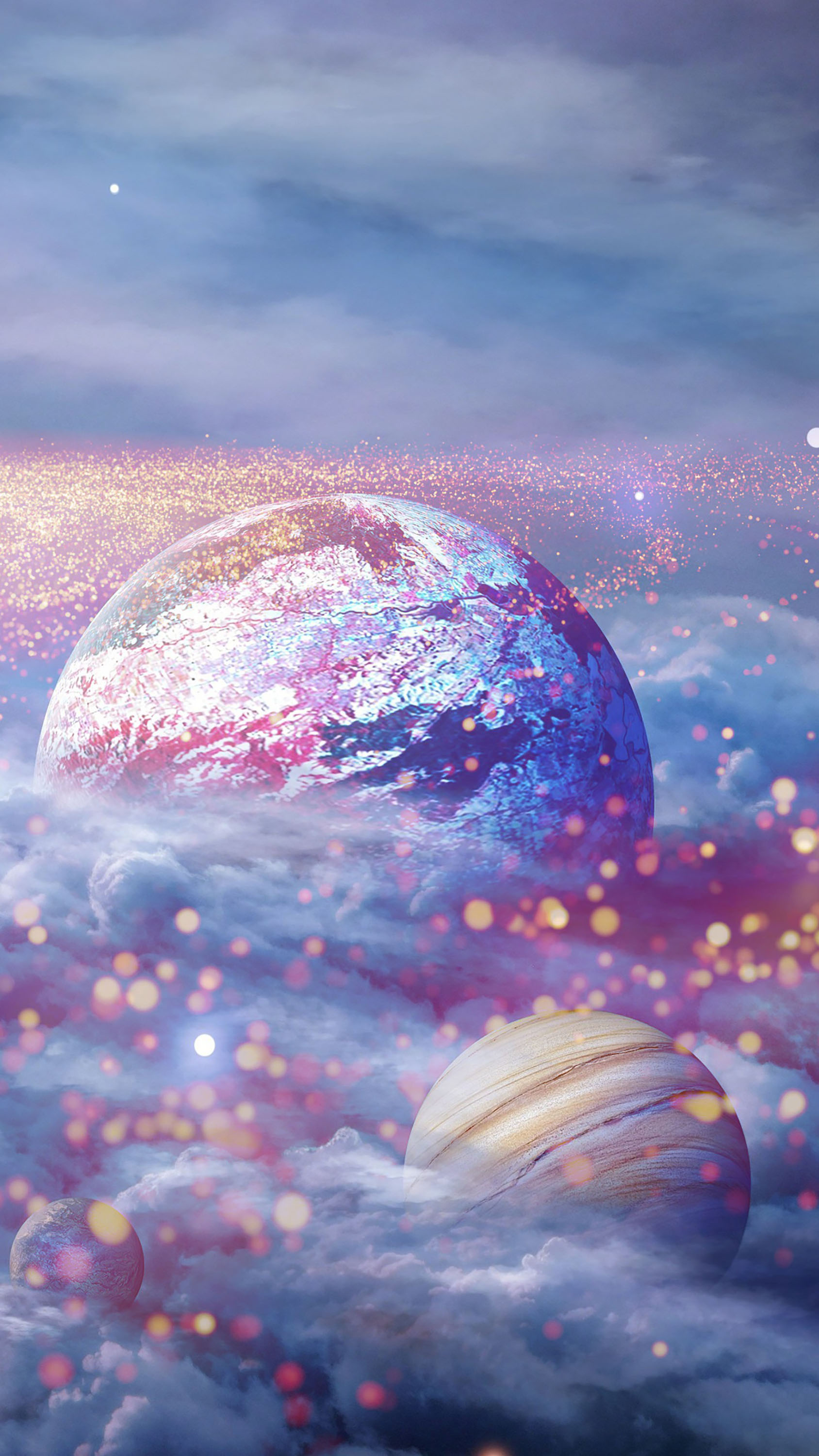 Planets Above Dreamy Clouds