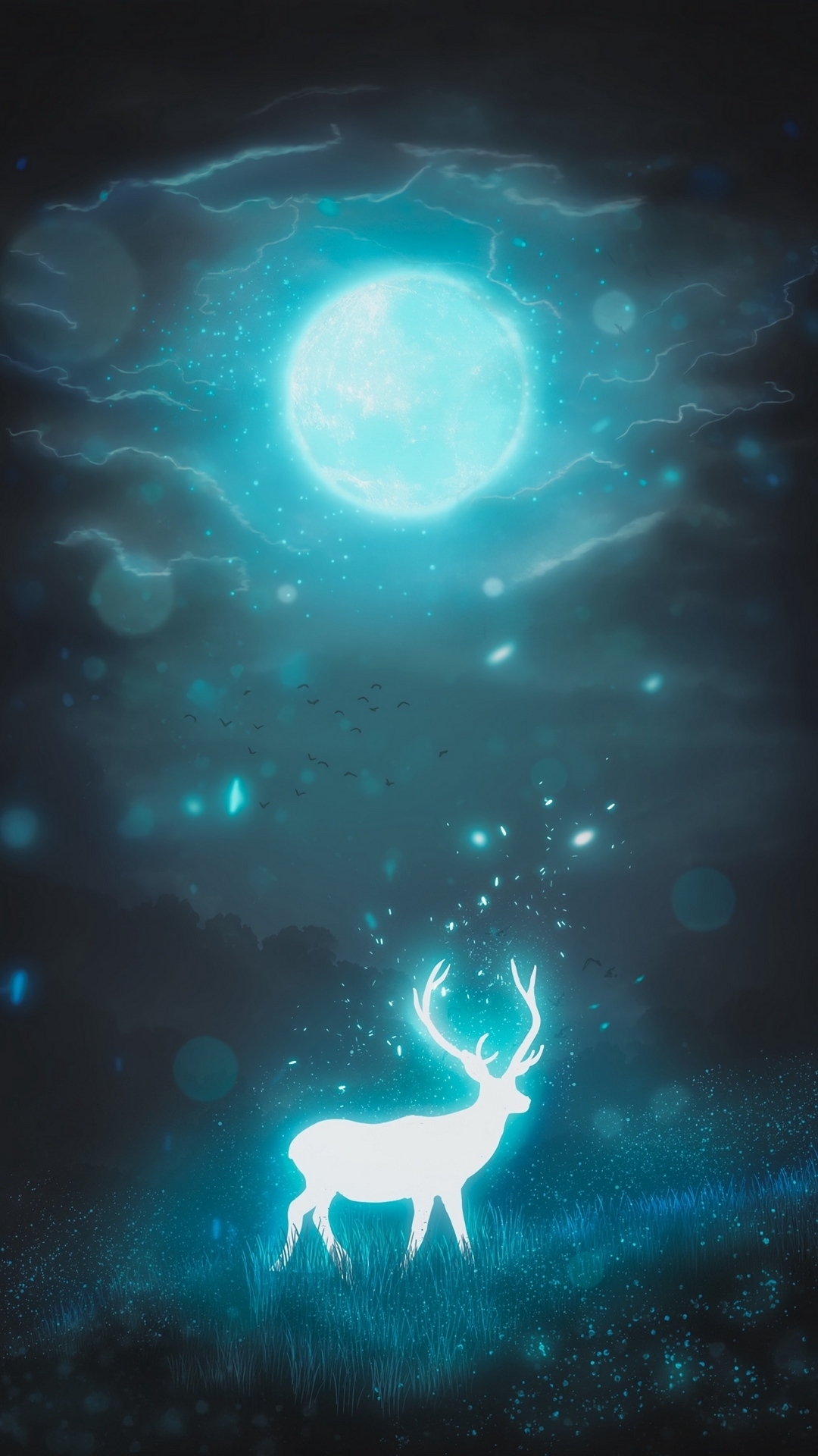 Glowing Stag Under Full Moon — Desktop Wallpapers