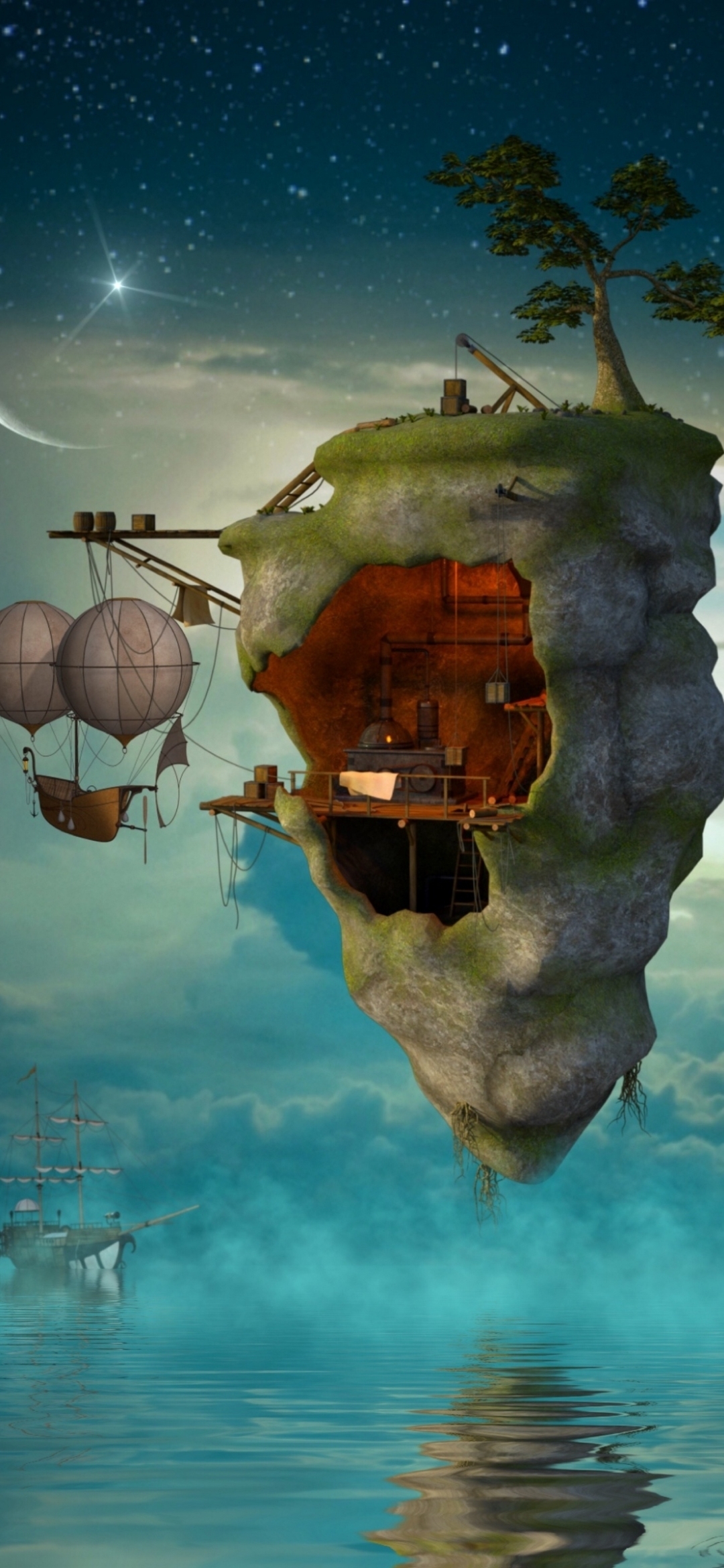 Floating Steampunk Sky Island