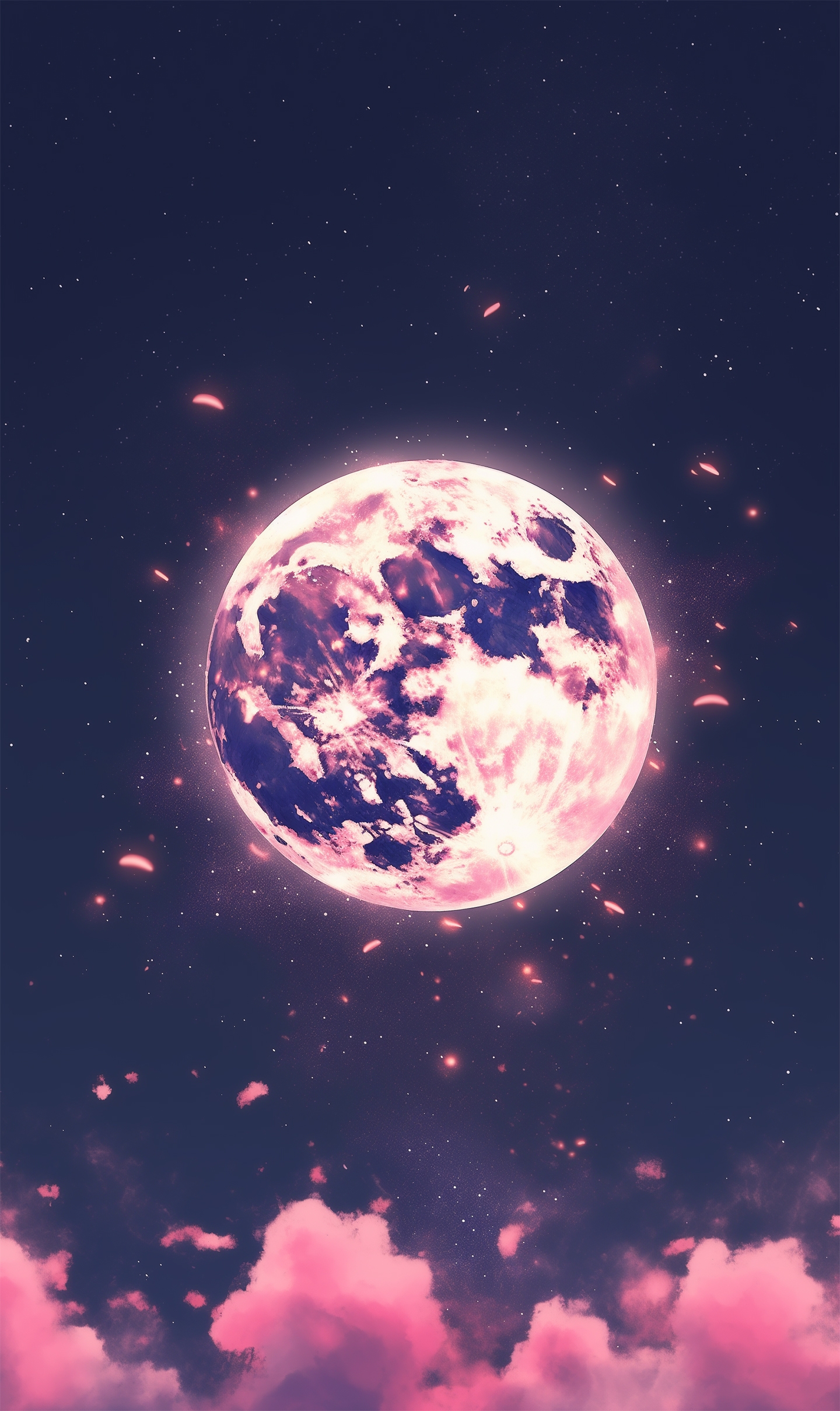 Pink Full Moon in Night Sky