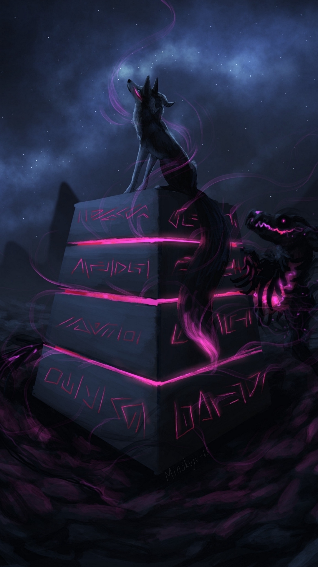 Mystic Wolf on Glowing Rune Monolith