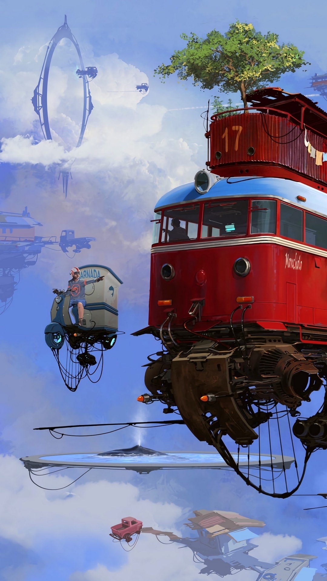 Flying Train in Sci-Fi Sky