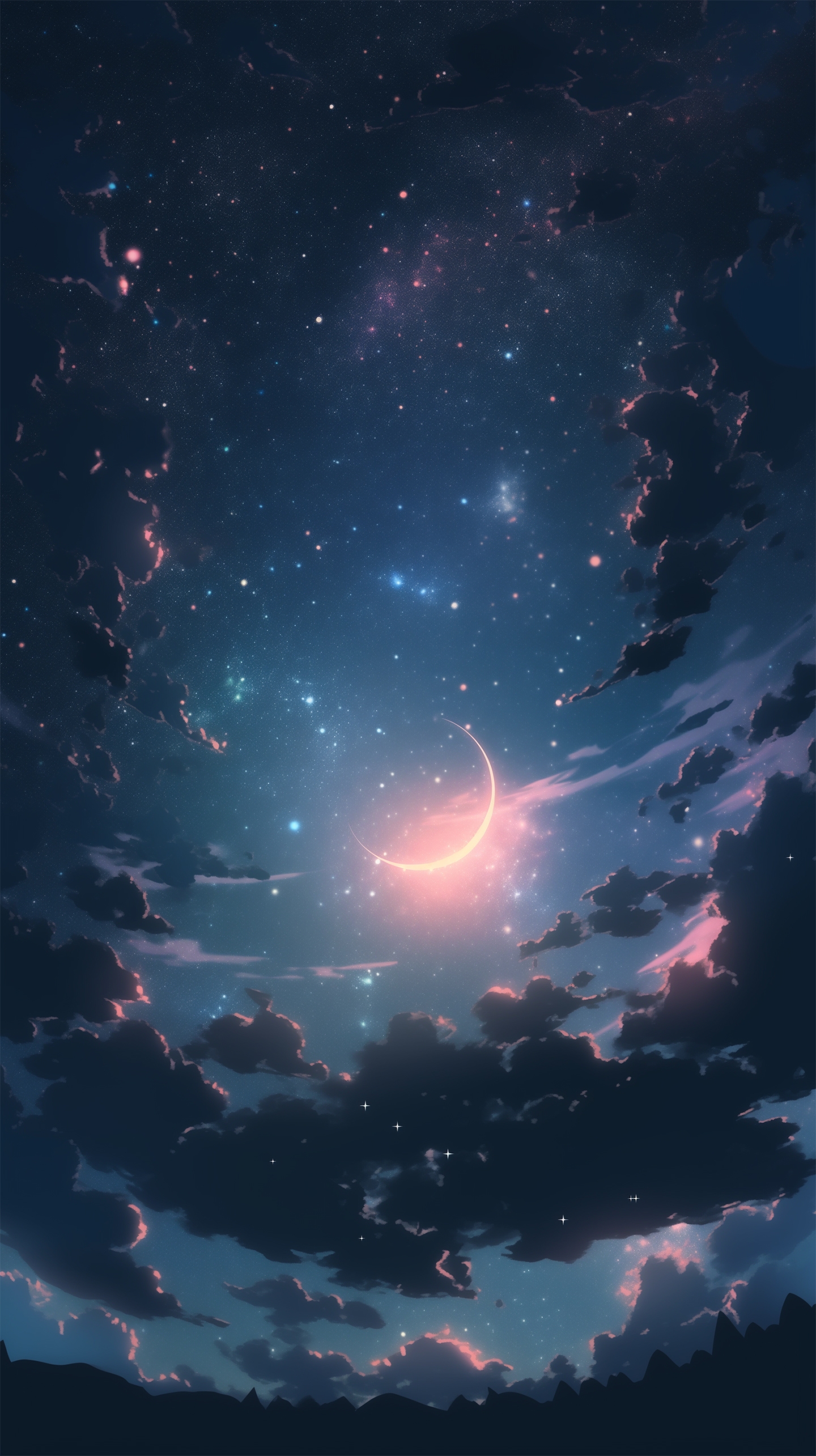 Starry Night Sky with Crescent Moon
