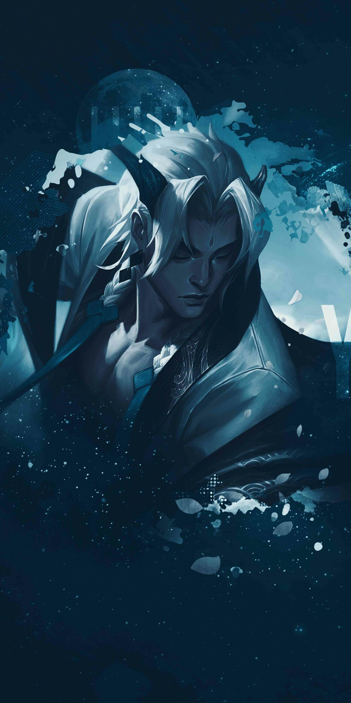 White-Haired Horned Fantasy Male Character