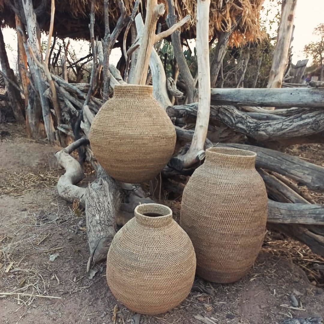 Three Handwoven Natural Fiber Baskets